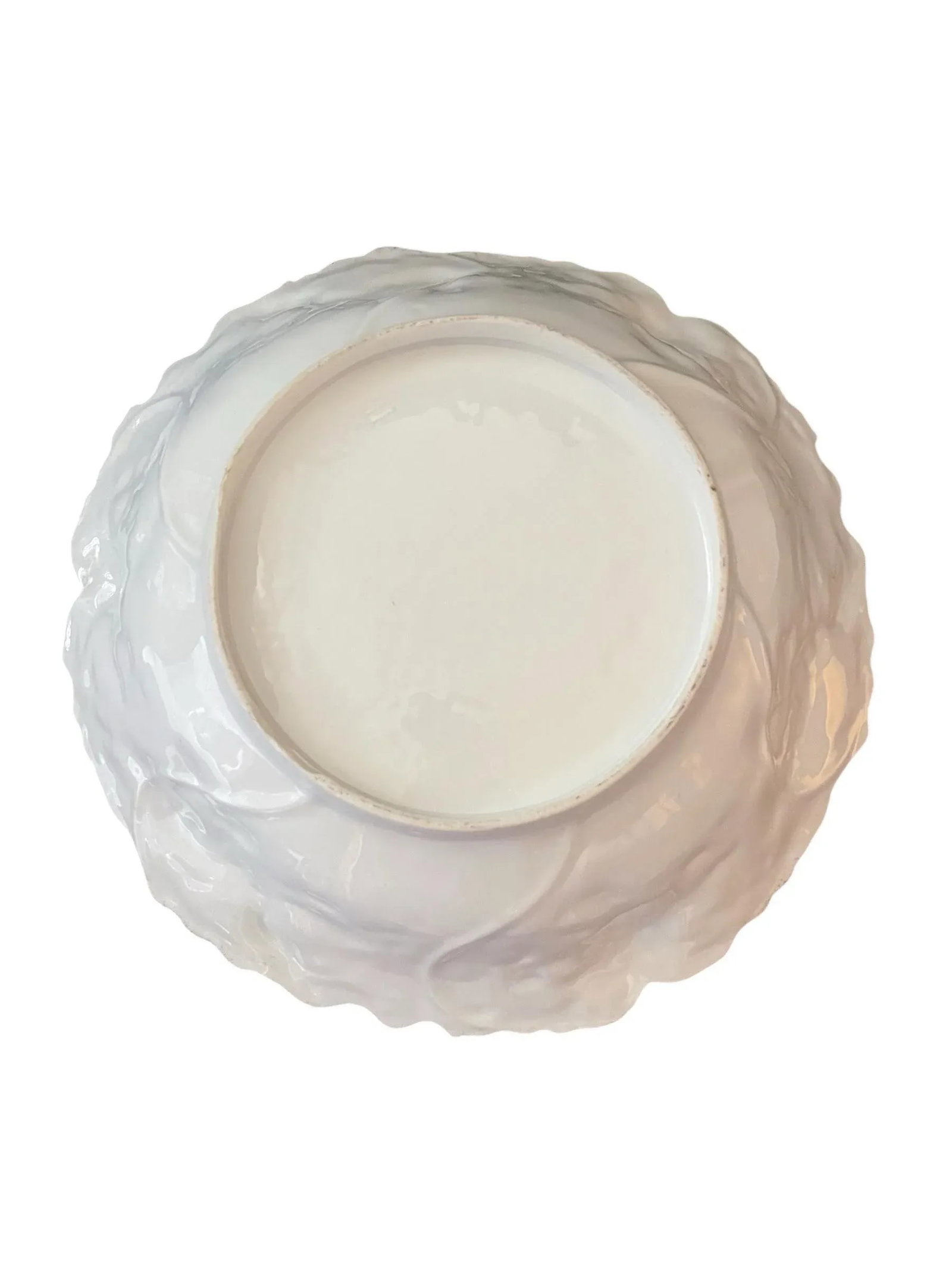 Antique China Porcelain Serving Bowl Green White Ombre Floral Leaf Mold - 2