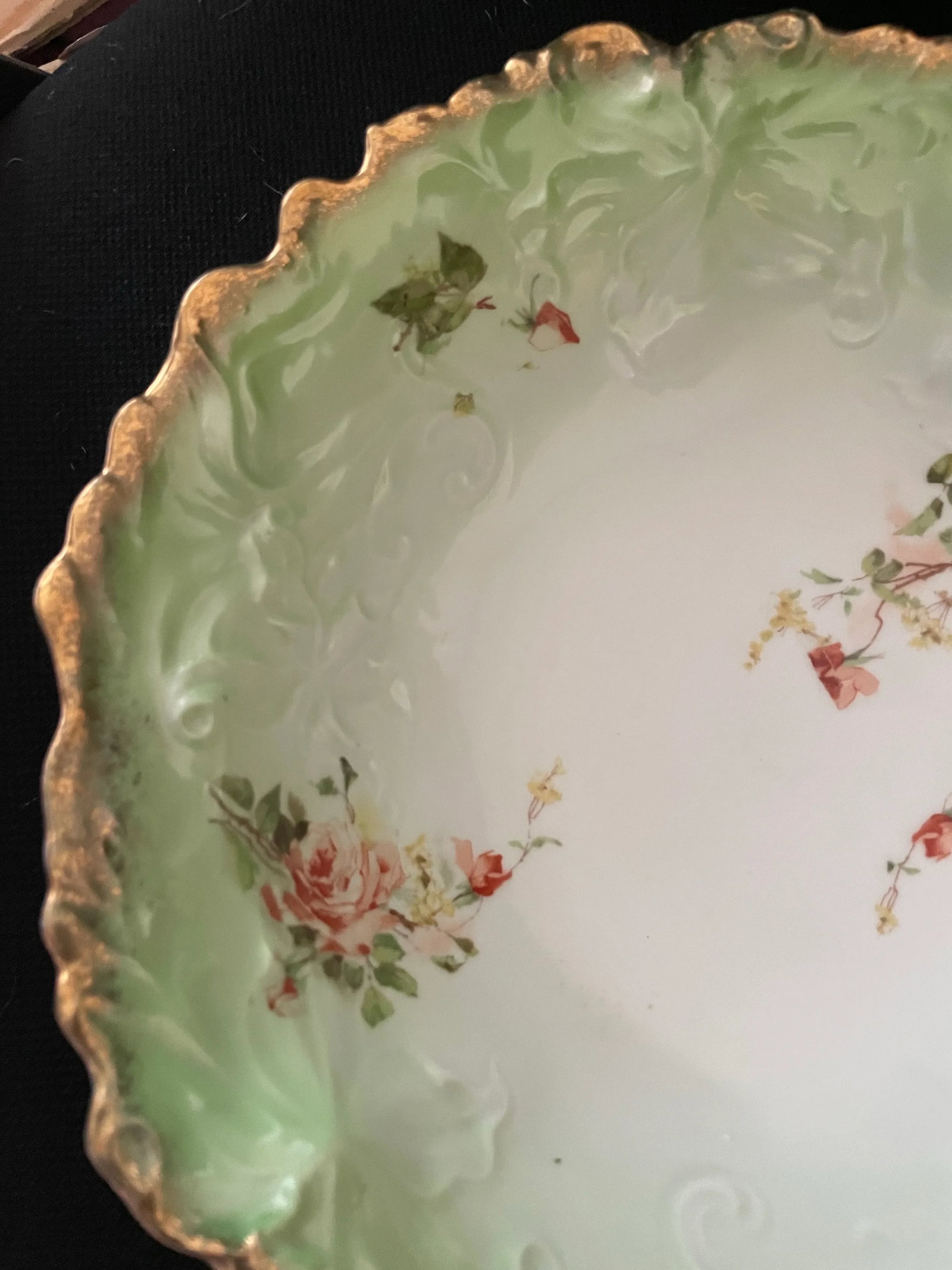 Antique China Porcelain Serving Bowl Green White Ombre Floral Leaf Mold - 3