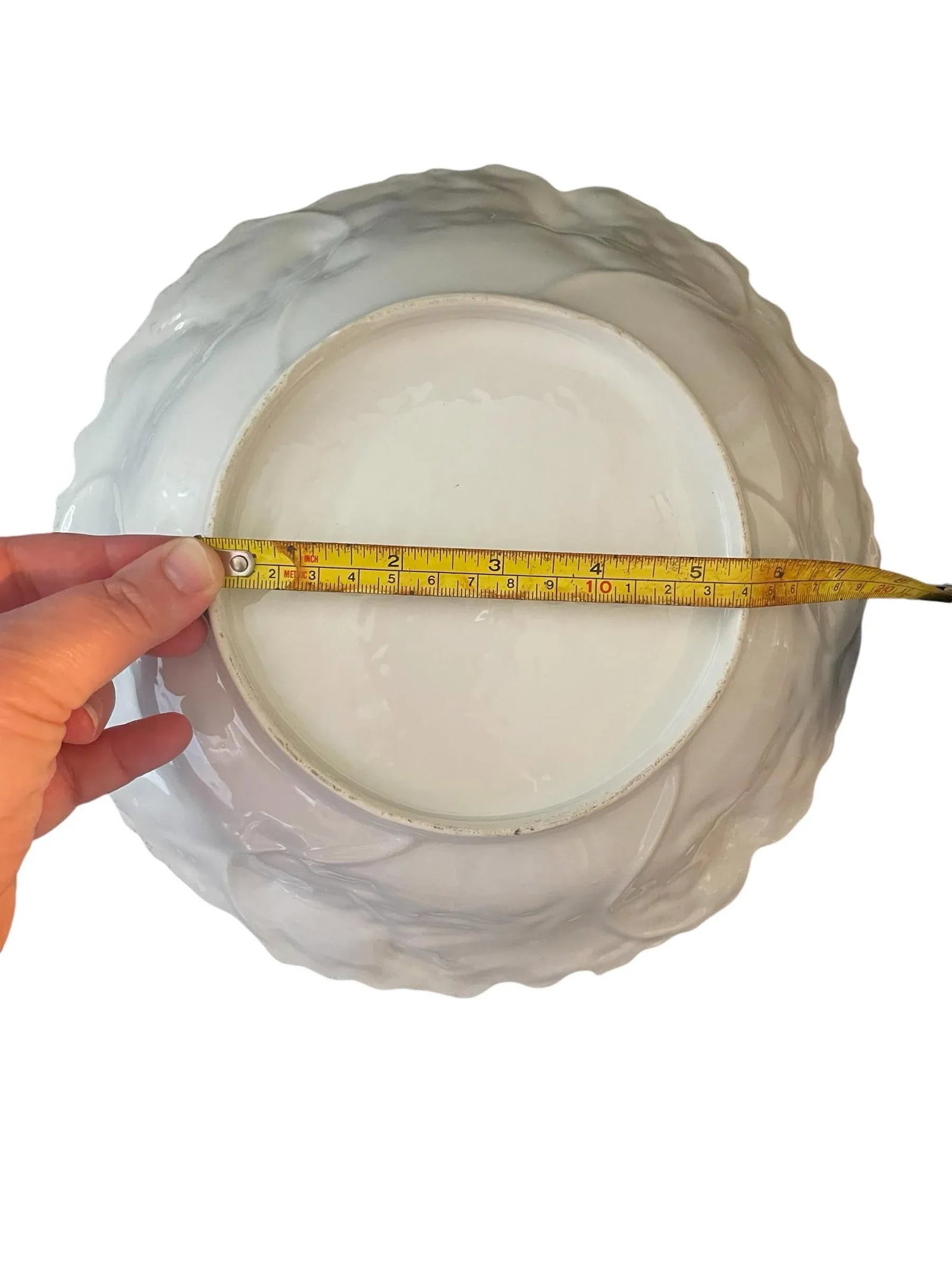 Antique China Porcelain Serving Bowl Green White Ombre Floral Leaf Mold - 4