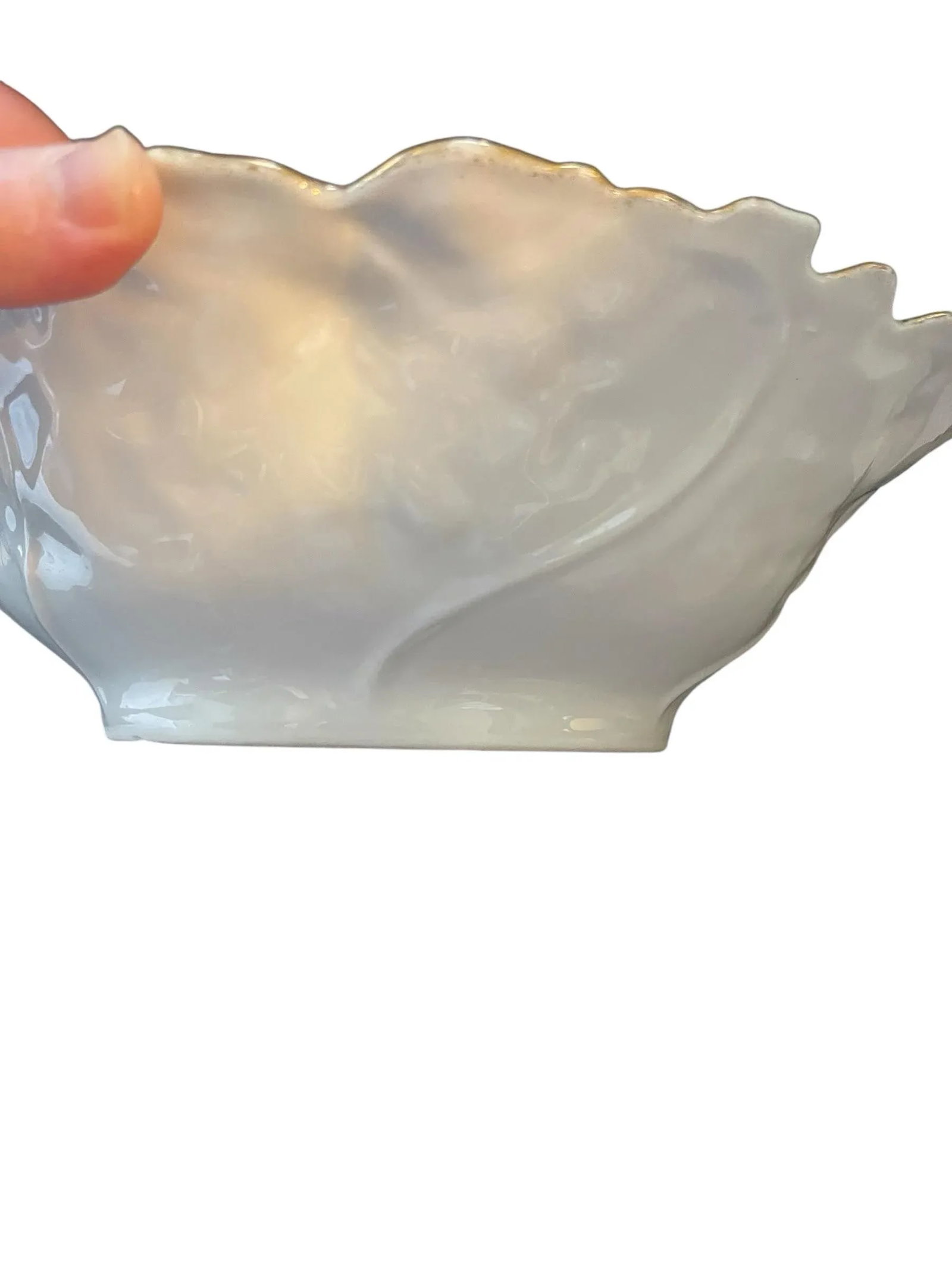 Antique China Porcelain Serving Bowl Green White Ombre Floral Leaf Mold - 5