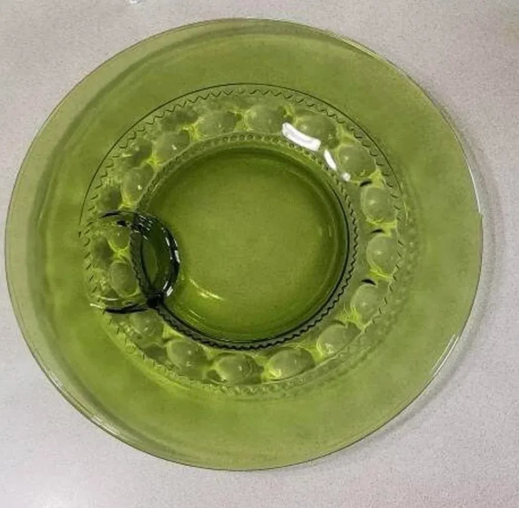 Vintage Indiana Glass Snacker Green Cups & Plates Kings Crown- 4 Pieces - 5