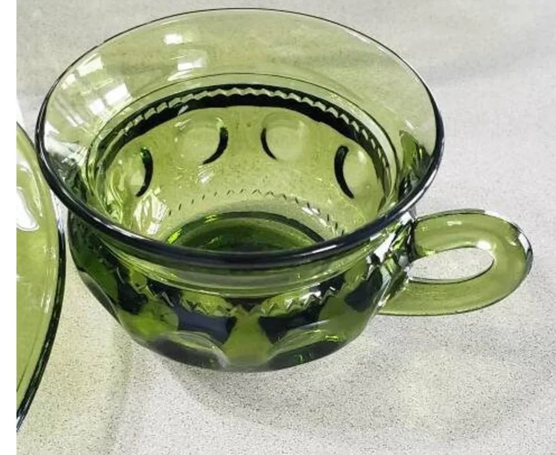 Vintage Indiana Glass Snacker Green Cups & Plates Kings Crown- 4 Pieces - 6