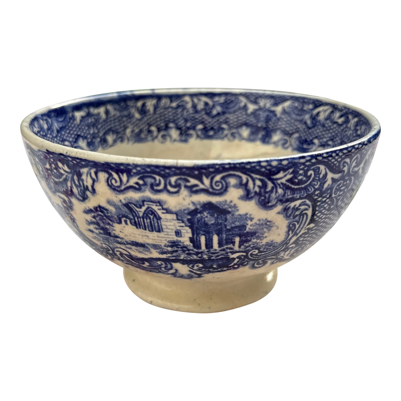 Antique Petrus Regout & Co Maastricht Abbey Blue Transferware Bowl: This is a very lovely antique blue transferware bowl made by Petrus Regout & Co in Maastricht, Holland sometime in the mid to late 1800's. The pattern is called Abbey, and has a deep indigo color, dep