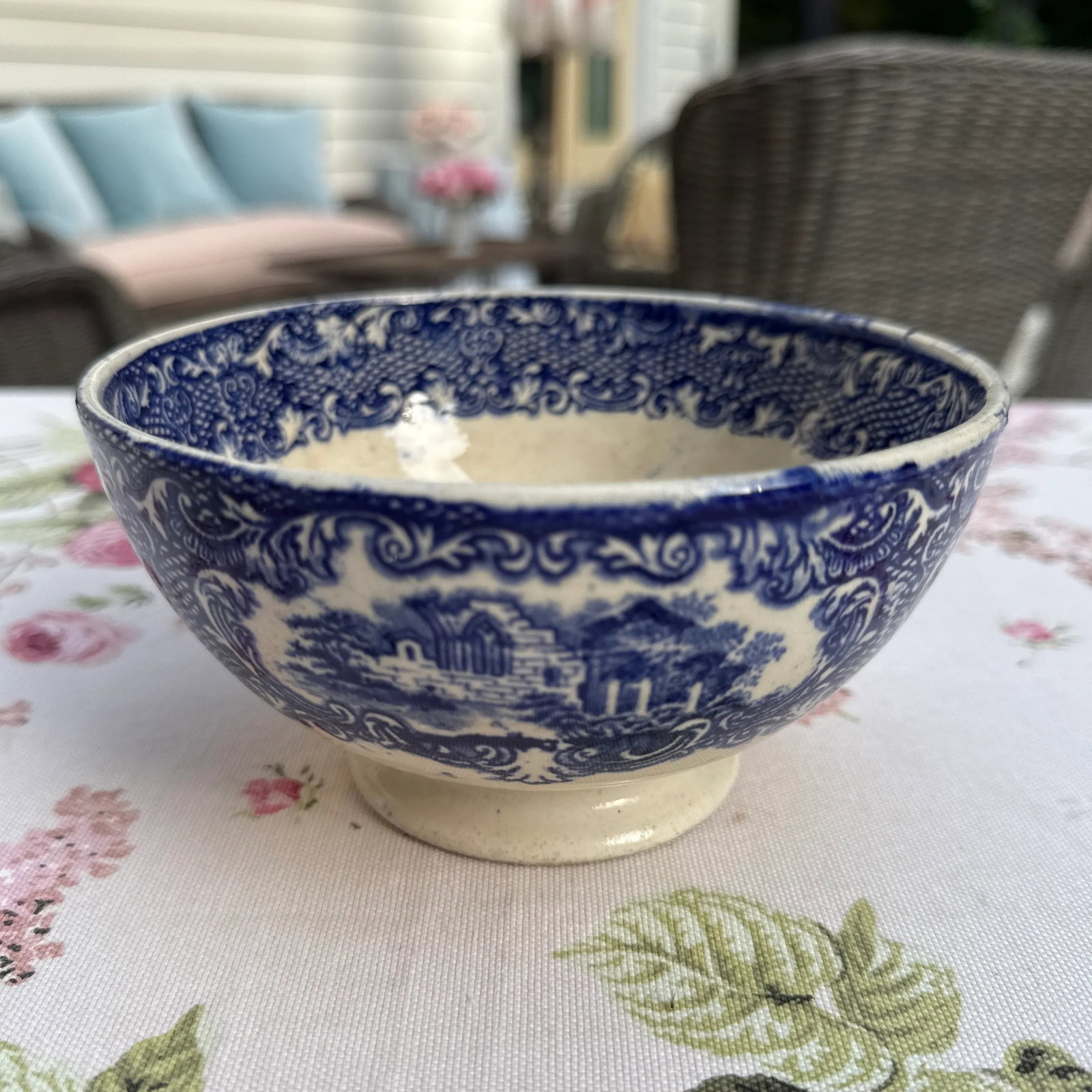 Antique Petrus Regout & Co Maastricht Abbey Blue Transferware Bowl - 4