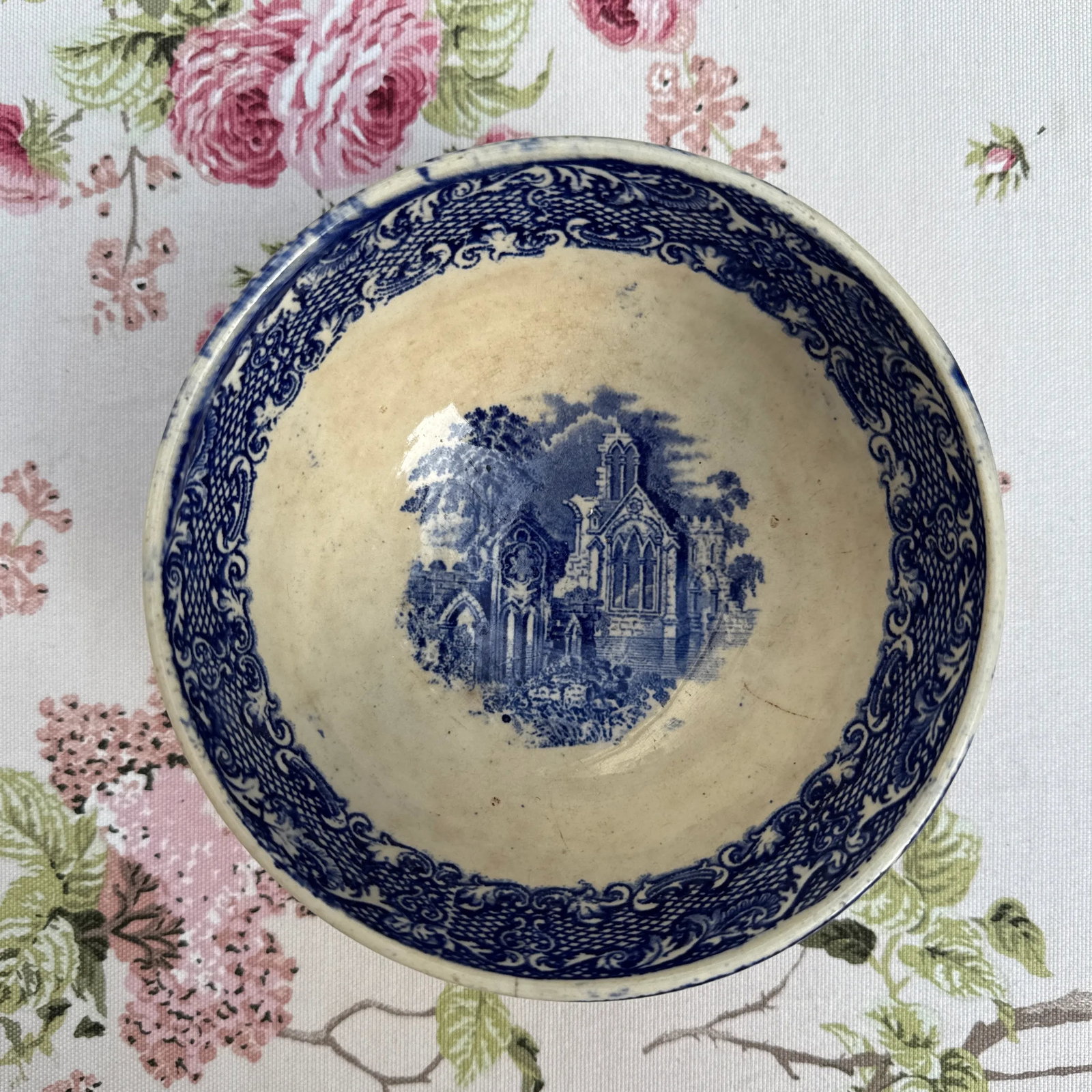 Antique Petrus Regout & Co Maastricht Abbey Blue Transferware Bowl - 5