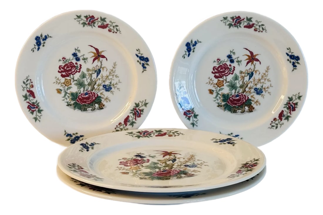 Vintage 1960s Syracuse China Floral & Parrot Restaurant Ware Plates, Set of 4: Vintage 1960s Syracuse China Floral & Parrot 2-9" & 2-7" Restaurant Ware Plates Two of the plates measure 7" Dia and two of the plates measure 9" Dia. Excellent used condition. Light wear from age