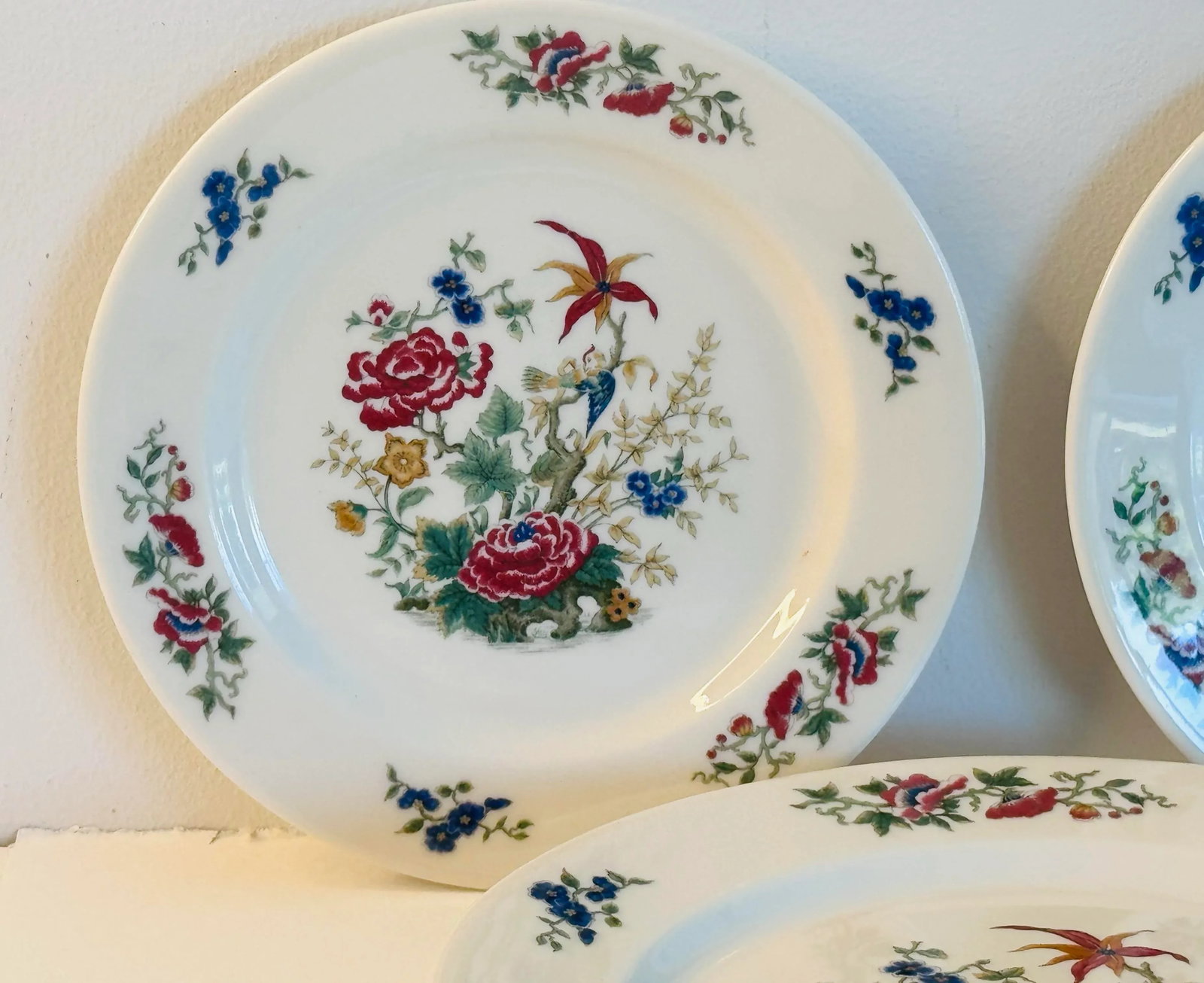 Vintage 1960s Syracuse China Floral & Parrot Restaurant Ware Plates, Set of 4 - 6