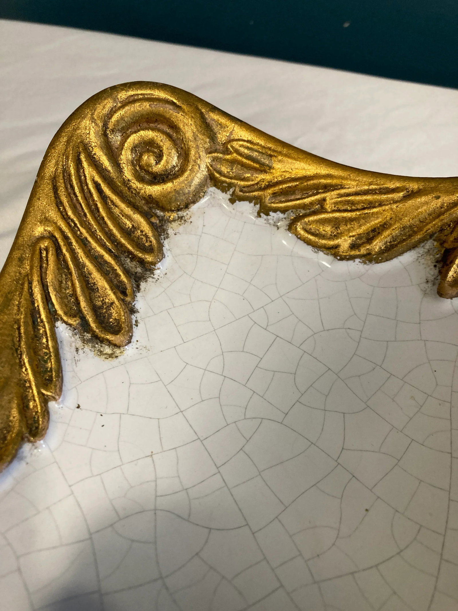 Vintage Italian Gold Gilt Square Dish With Crackle Glaze - 2