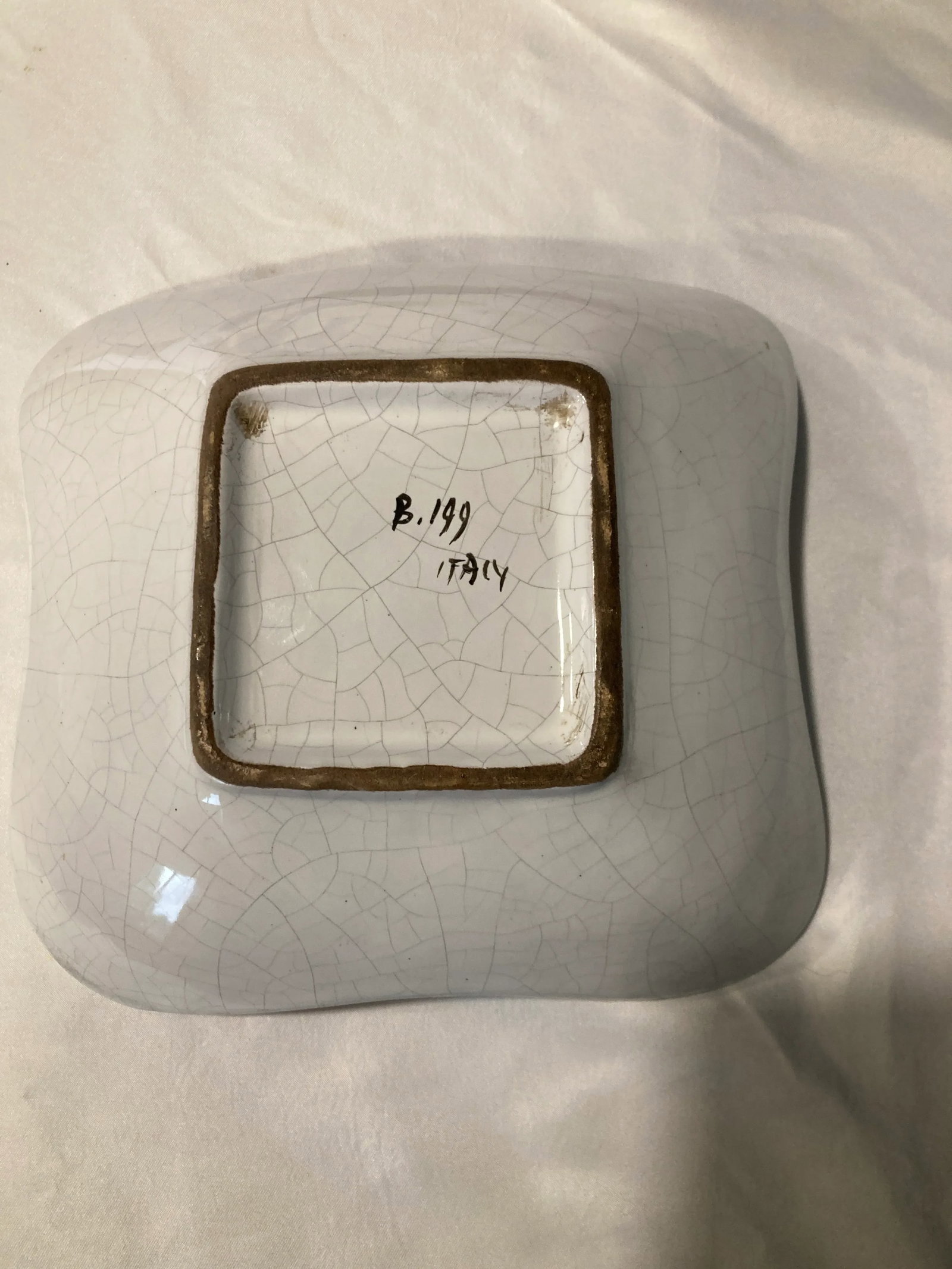 Vintage Italian Gold Gilt Square Dish With Crackle Glaze - 8