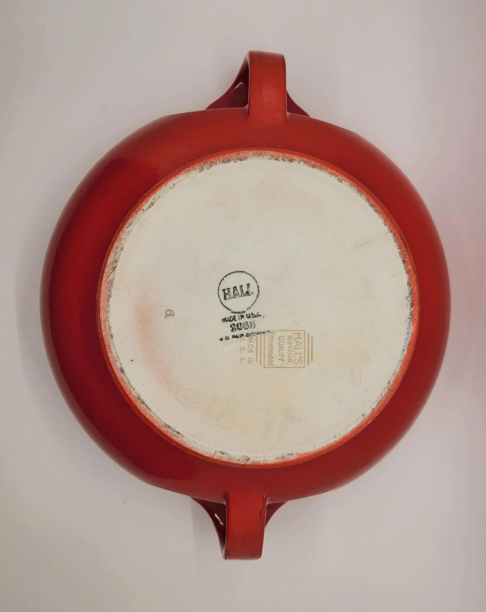 Vintage Red Hall Pottery Art Deco Sundial Covered Casserole Dish - 10