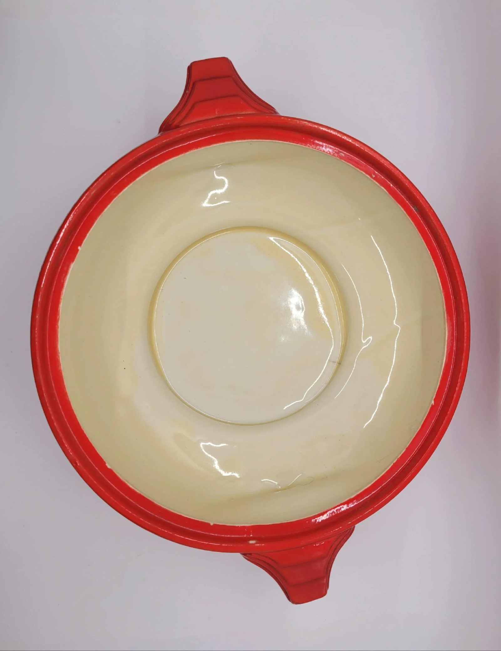 Vintage Red Hall Pottery Art Deco Sundial Covered Casserole Dish - 11