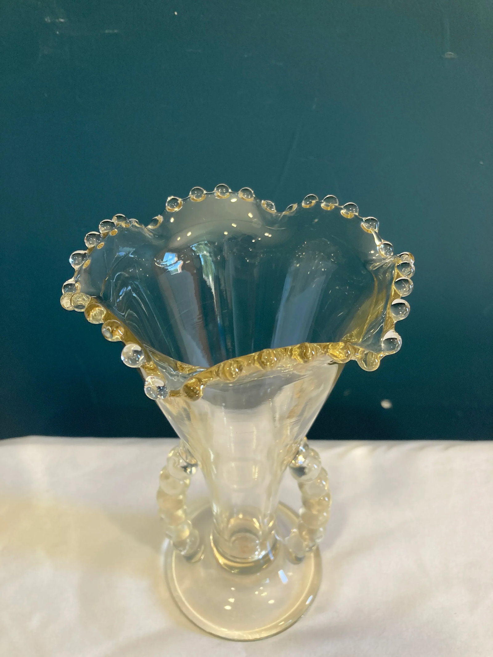 Clear Fenton Glass Vase With Ruffled Rim and Loop Handles - 2