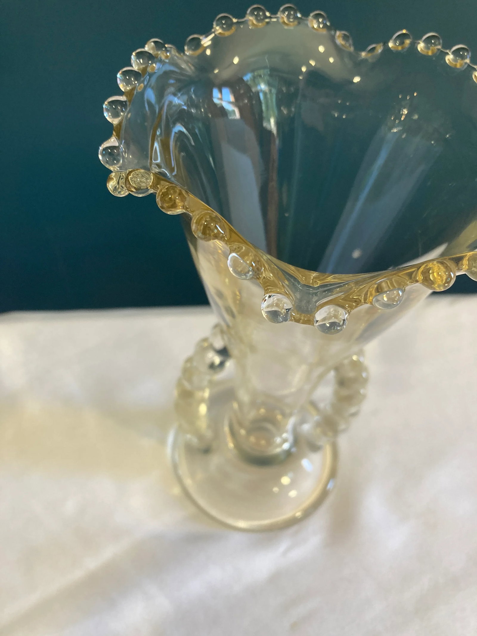 Clear Fenton Glass Vase With Ruffled Rim and Loop Handles - 3