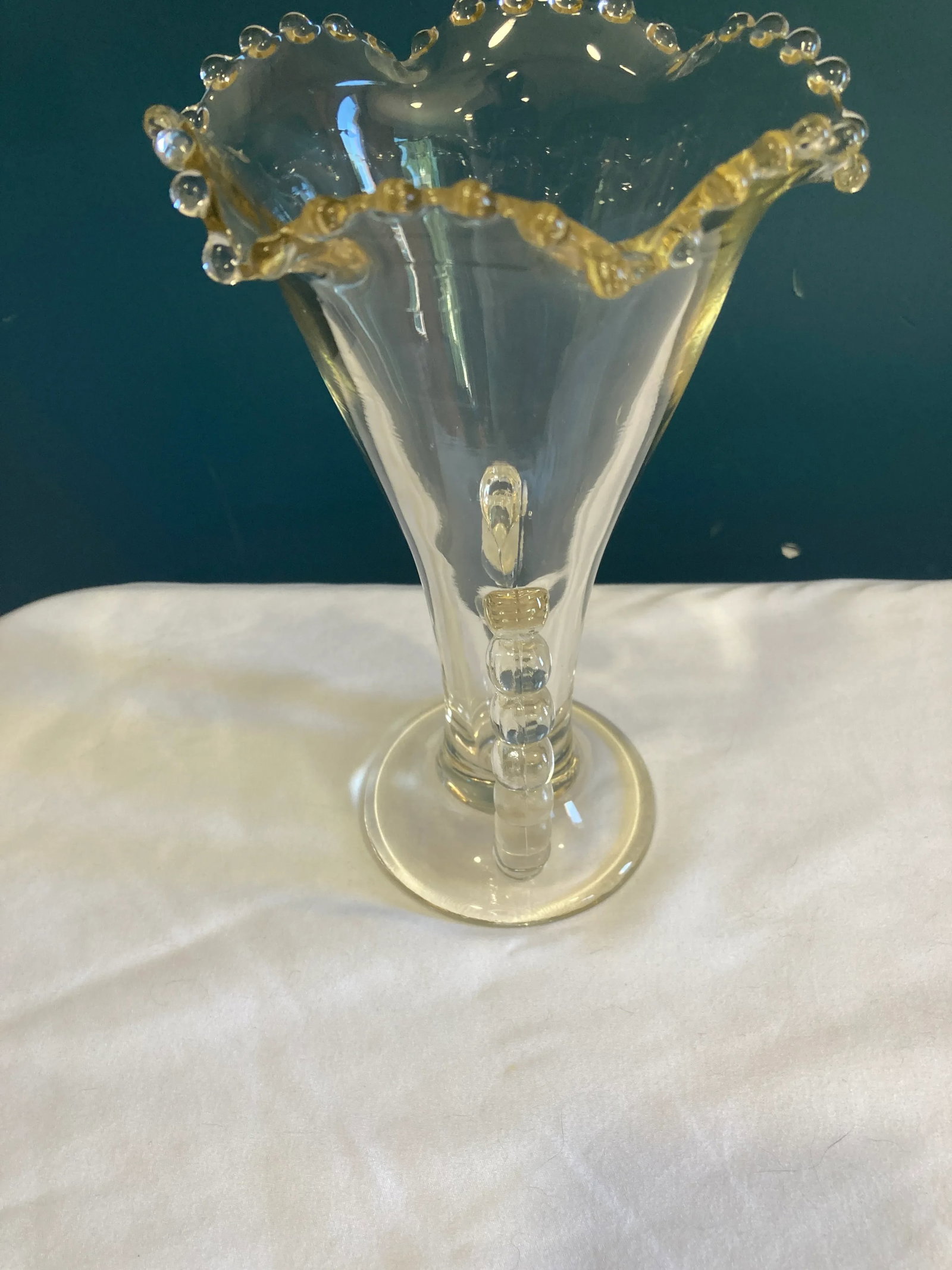 Clear Fenton Glass Vase With Ruffled Rim and Loop Handles - 5