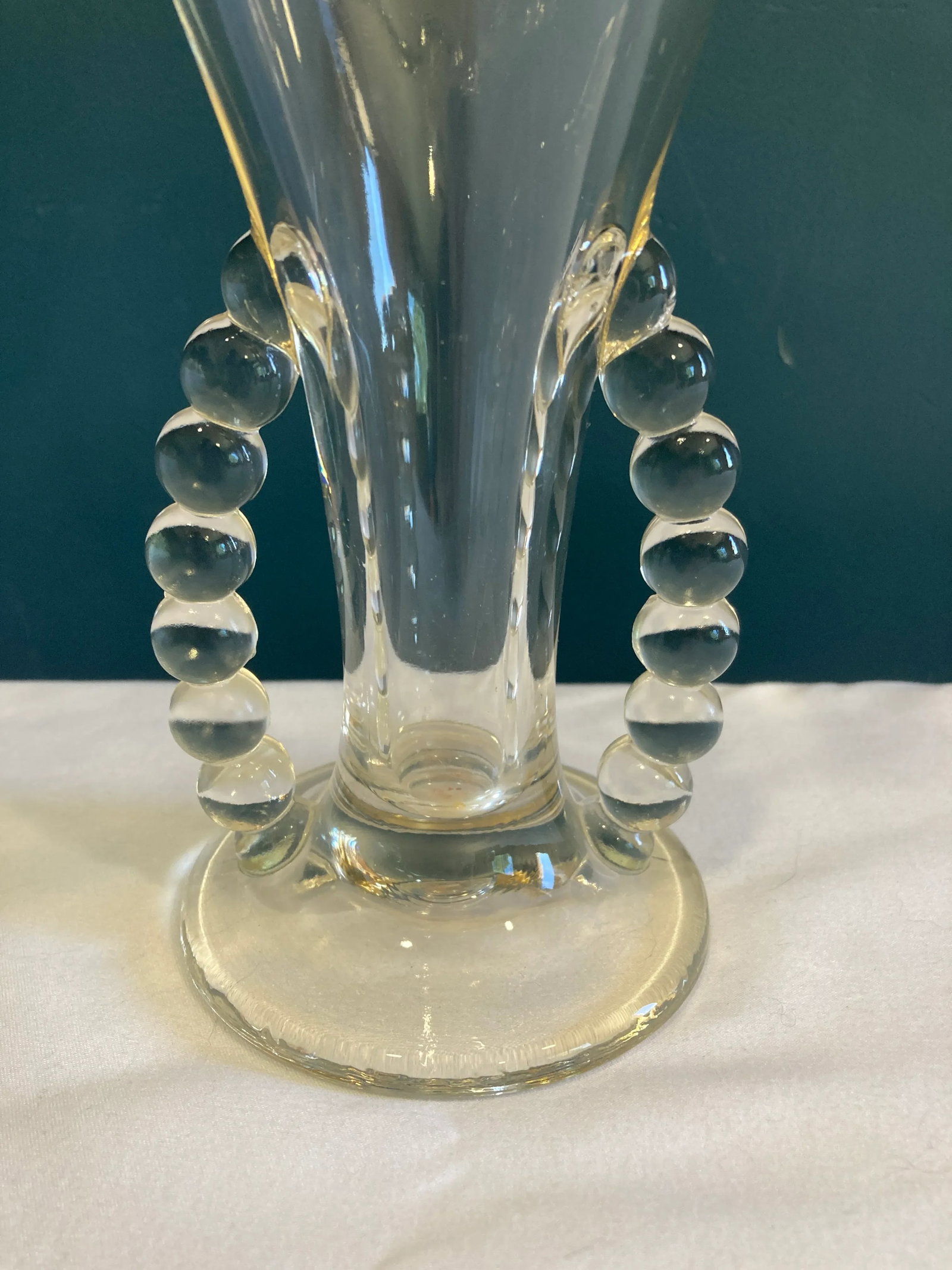 Clear Fenton Glass Vase With Ruffled Rim and Loop Handles - 6