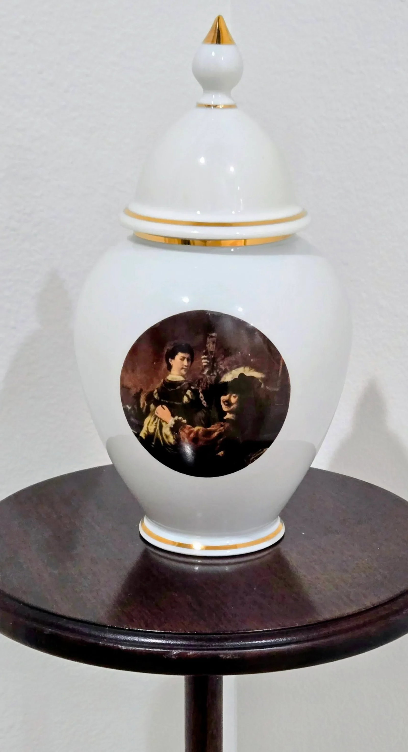 1980s Kuba Porcelain Jar, Bavaria-Hand Decorated, Gold Trim, Classical Scene - 2