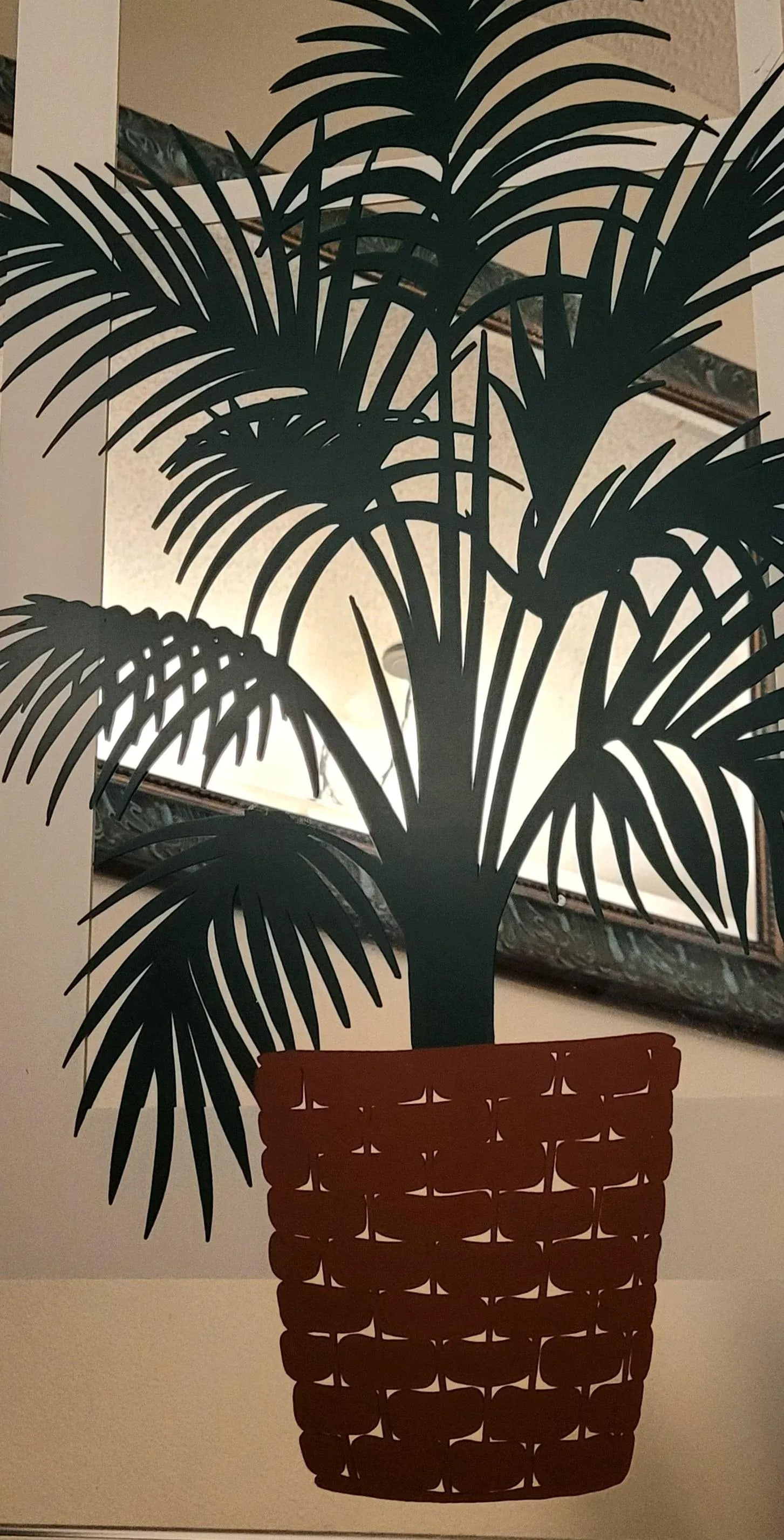 Vintage Mirror With Painted Potted Plant - 2