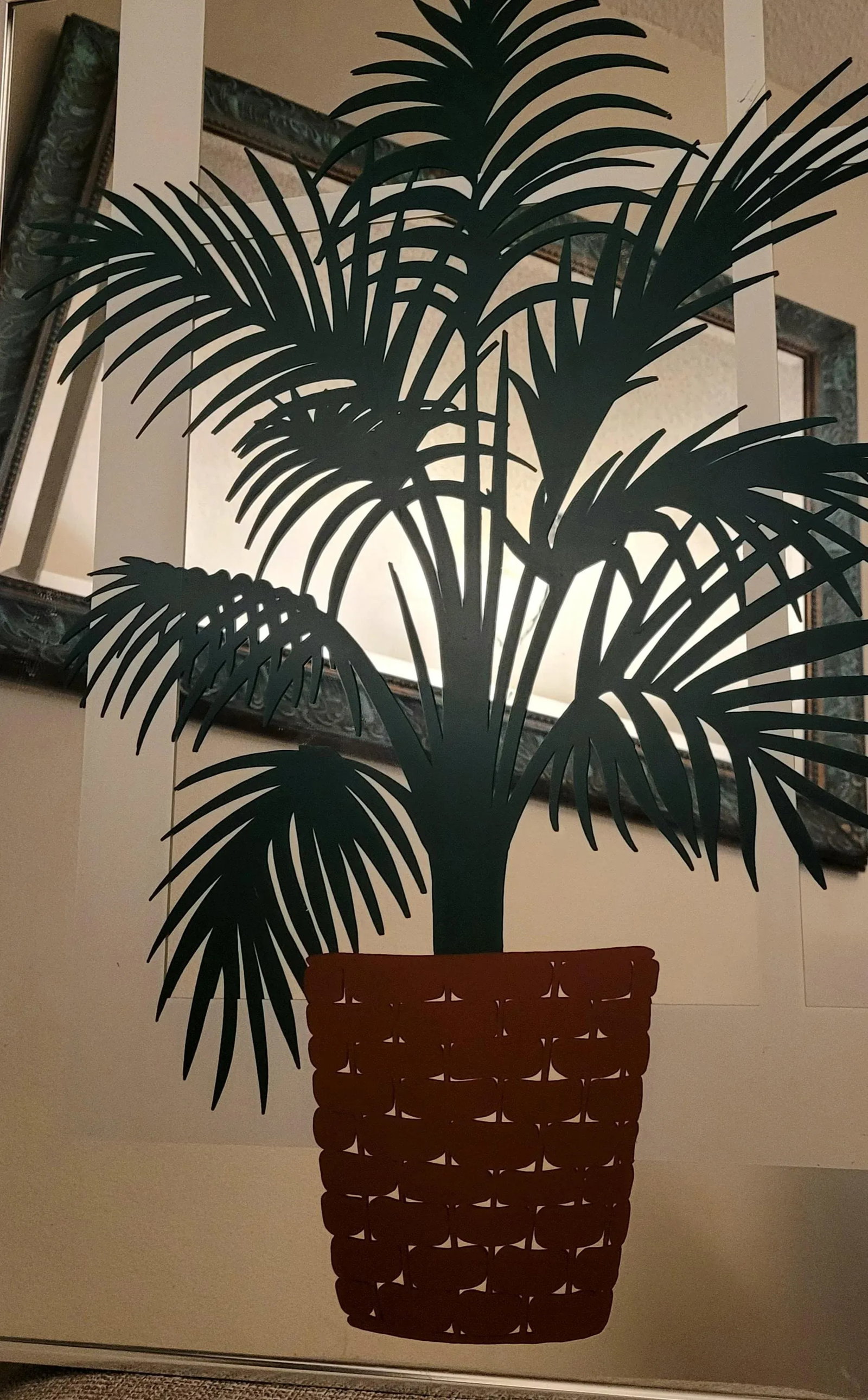 Vintage Mirror With Painted Potted Plant - 4