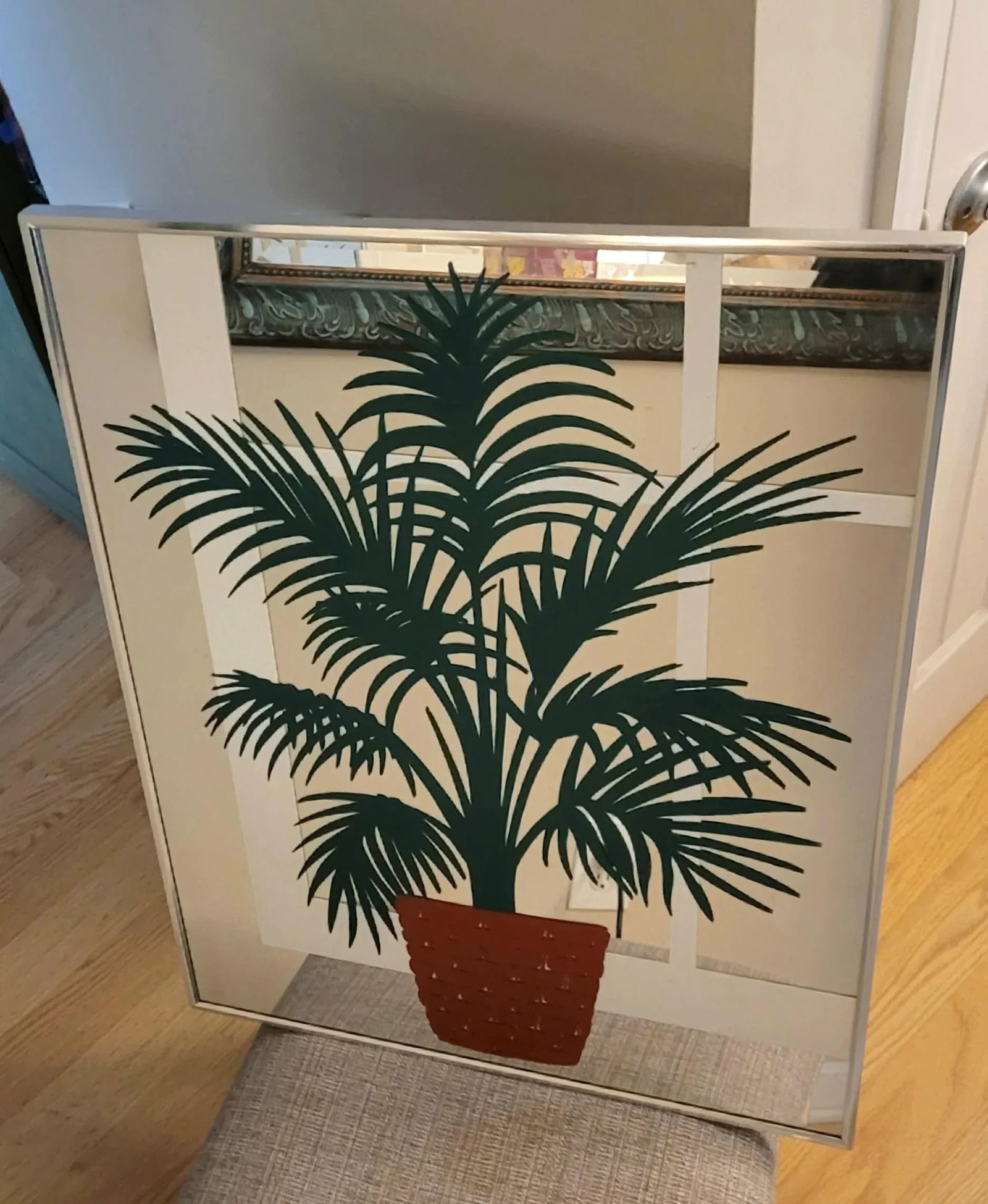Vintage Mirror With Painted Potted Plant - 6