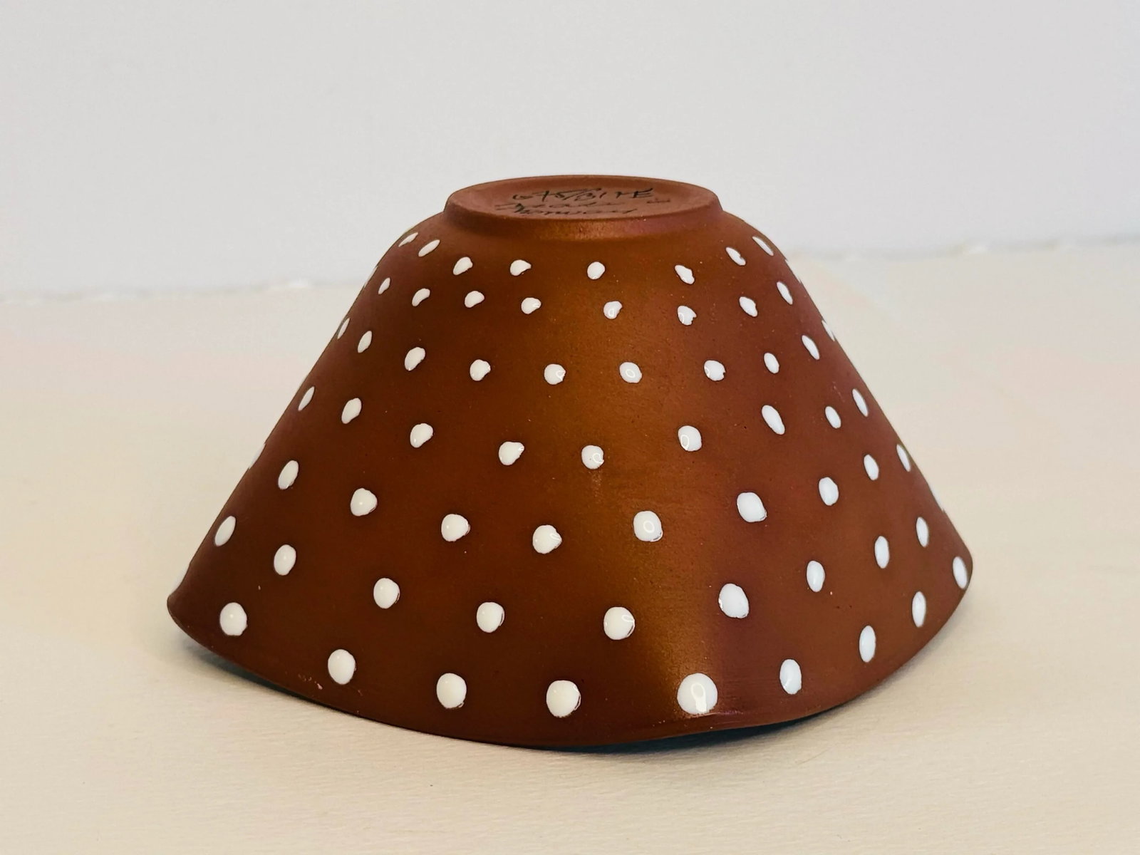 Vintage 1960s Graveren Norsk Brown Square Bowl With Raised White Polka Dots - 4