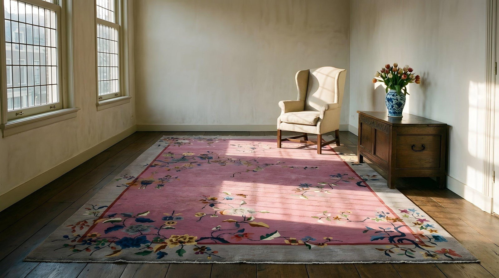 1920s Purple Floral Antique Chinese Art Deco Carpet 6' X 8'10" Handknotted Wool Rug - 17