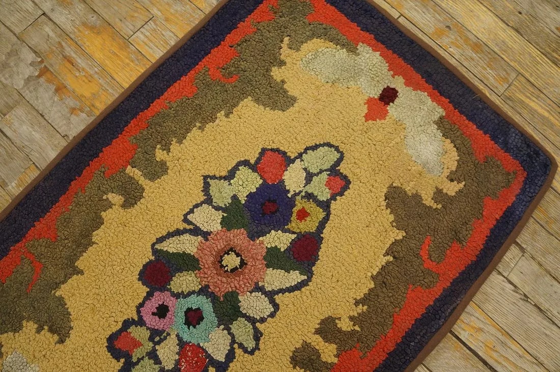 Outstanding Multi Color With Lovely Floral Design Antique American Hooked Rug - 10
