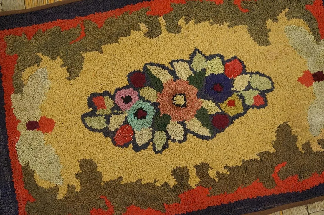 Outstanding Multi Color With Lovely Floral Design Antique American Hooked Rug - 11