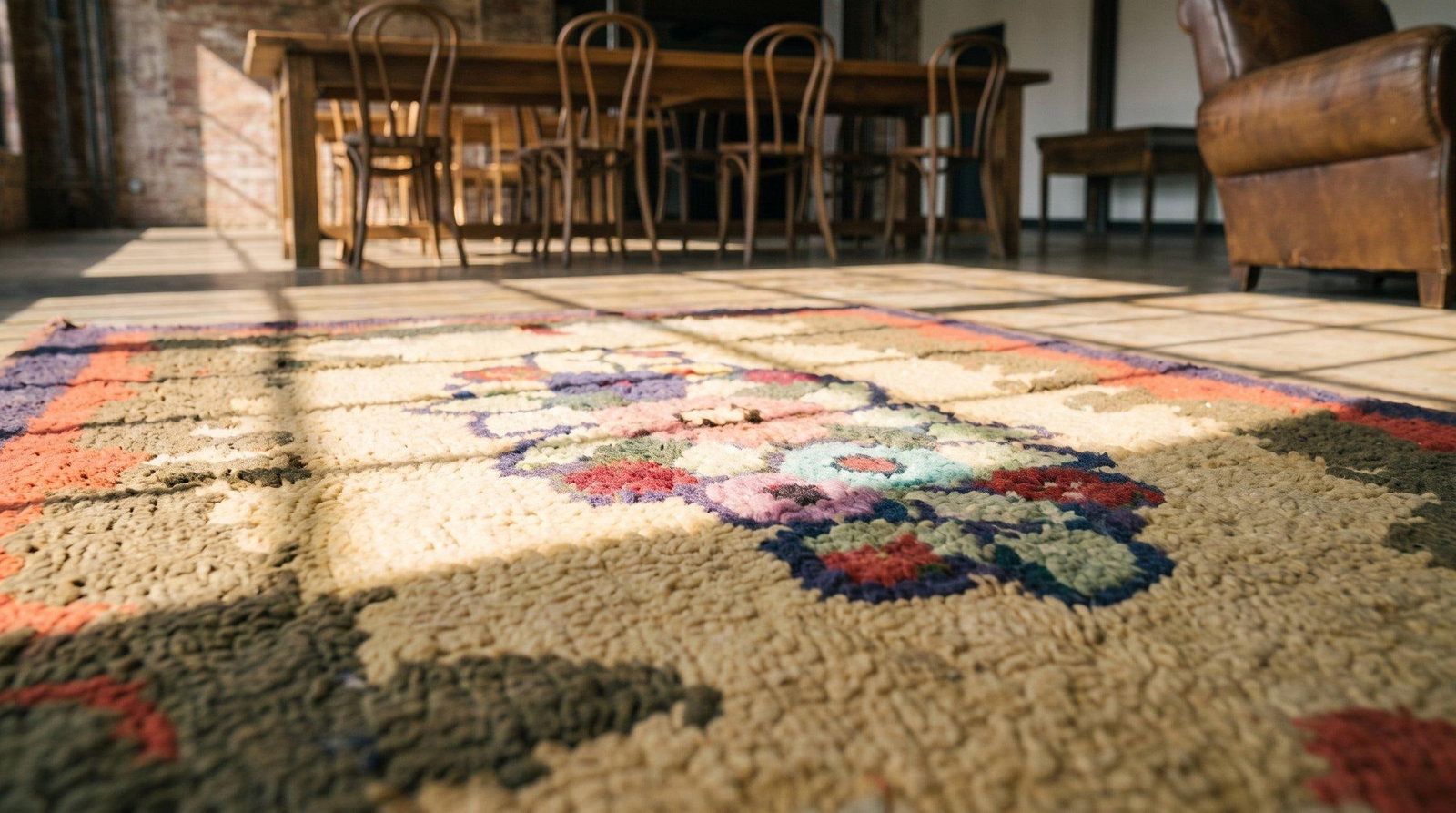 Outstanding Multi Color With Lovely Floral Design Antique American Hooked Rug - 13