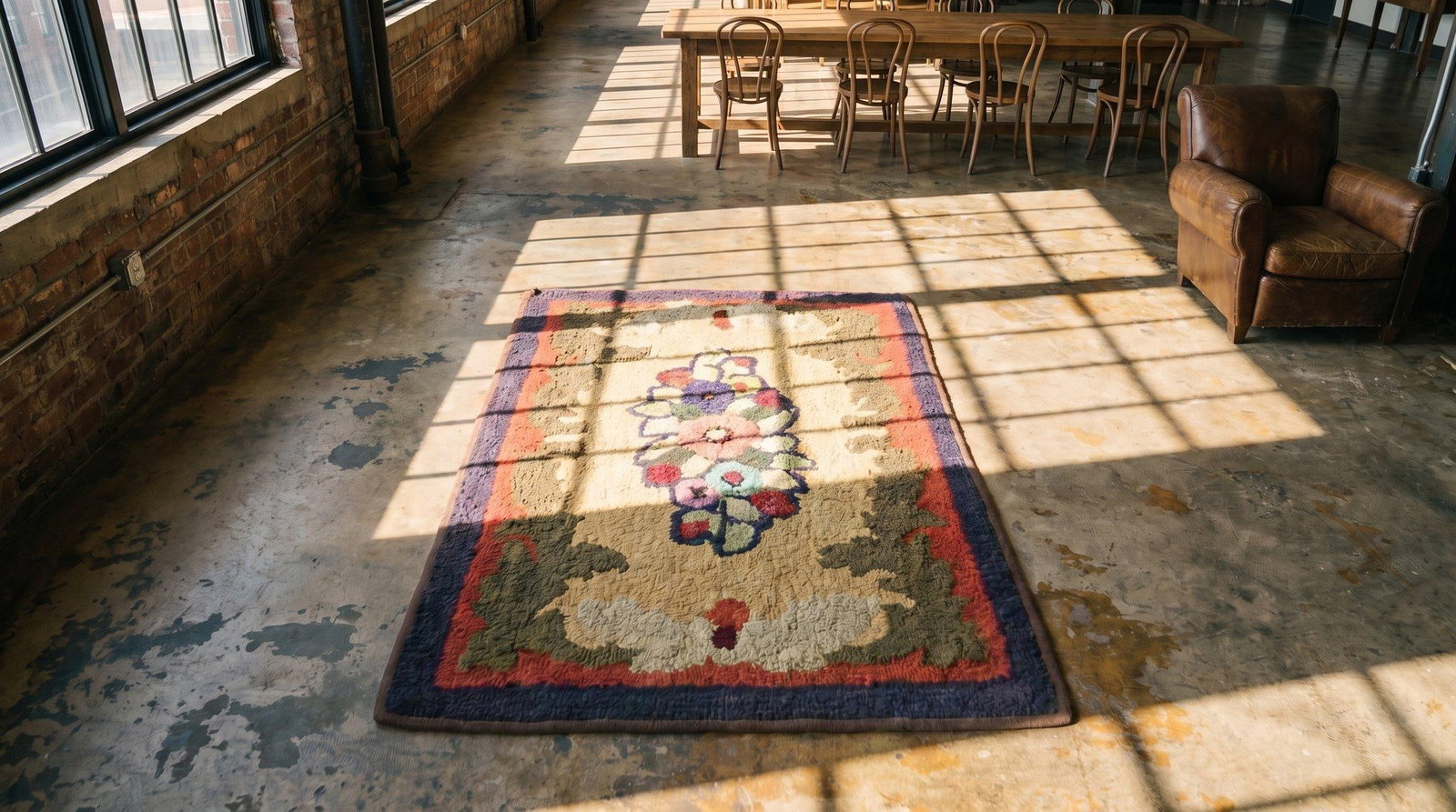 Outstanding Multi Color With Lovely Floral Design Antique American Hooked Rug - 14