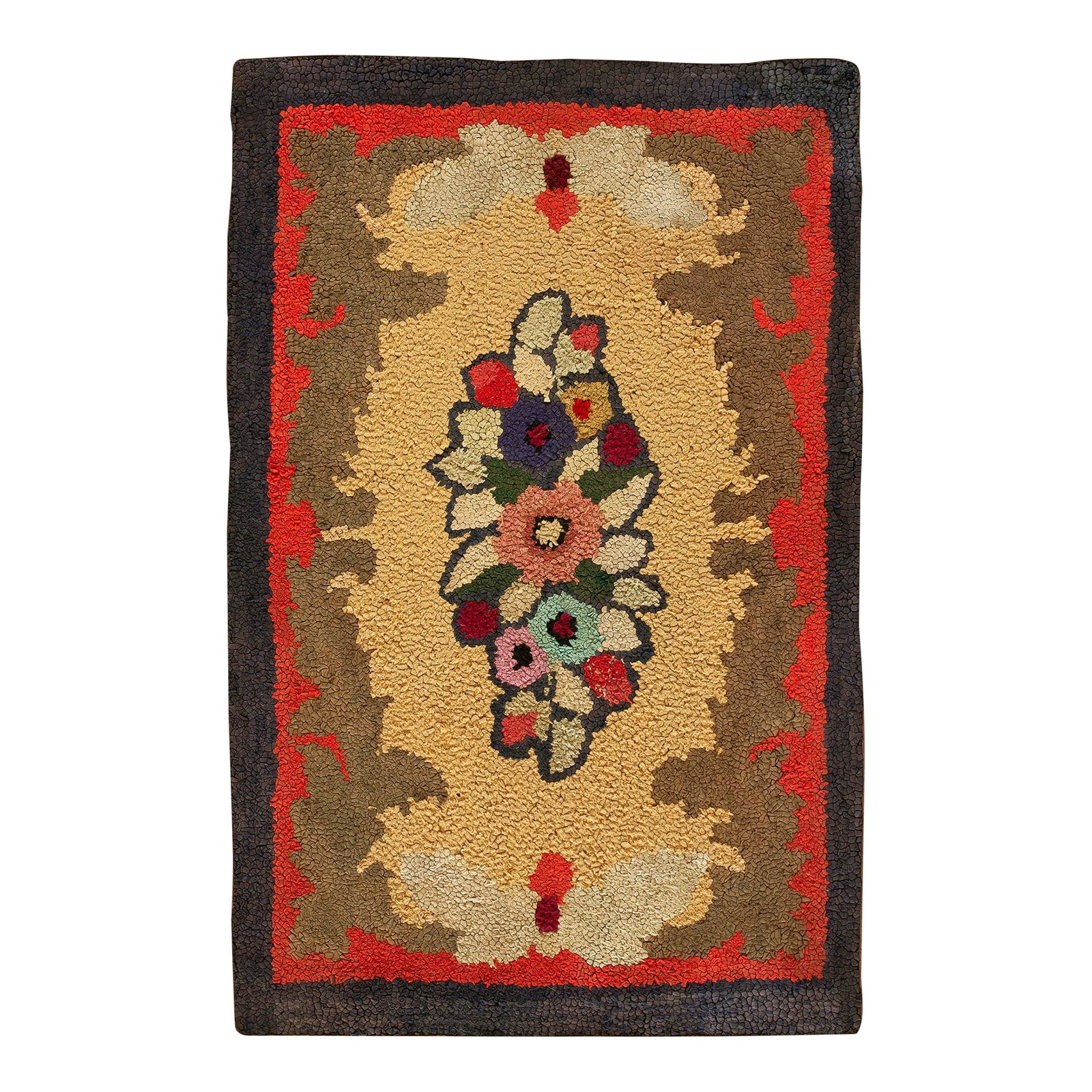 Outstanding Multi Color With Lovely Floral Design Antique American Hooked Rug: Antique American Hooked Rug, Measures: 2' 3'' x4' 5''. General Rug Type:North & South American Specific Rug Type:American Hooked Rug Circa:1890 Ground Color:Multi Origin:USA Width:2' 3" ( 69 cm ) Leng