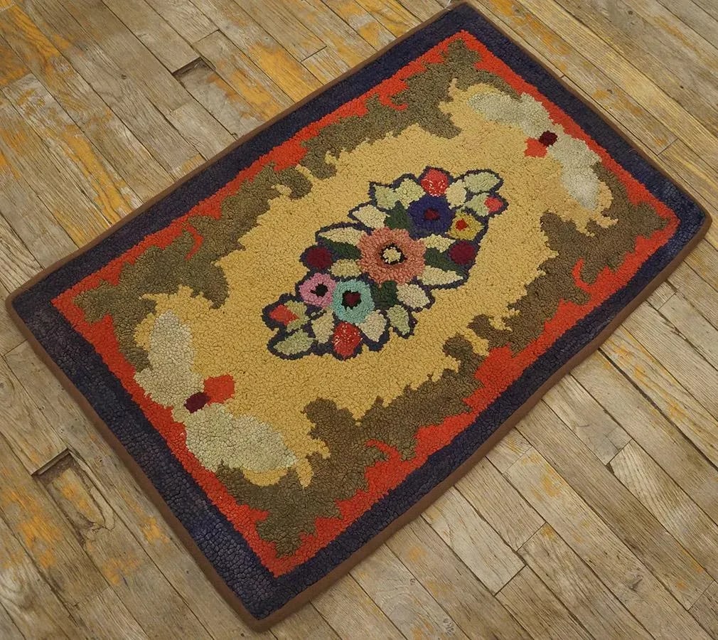 Outstanding Multi Color With Lovely Floral Design Antique American Hooked Rug - 2