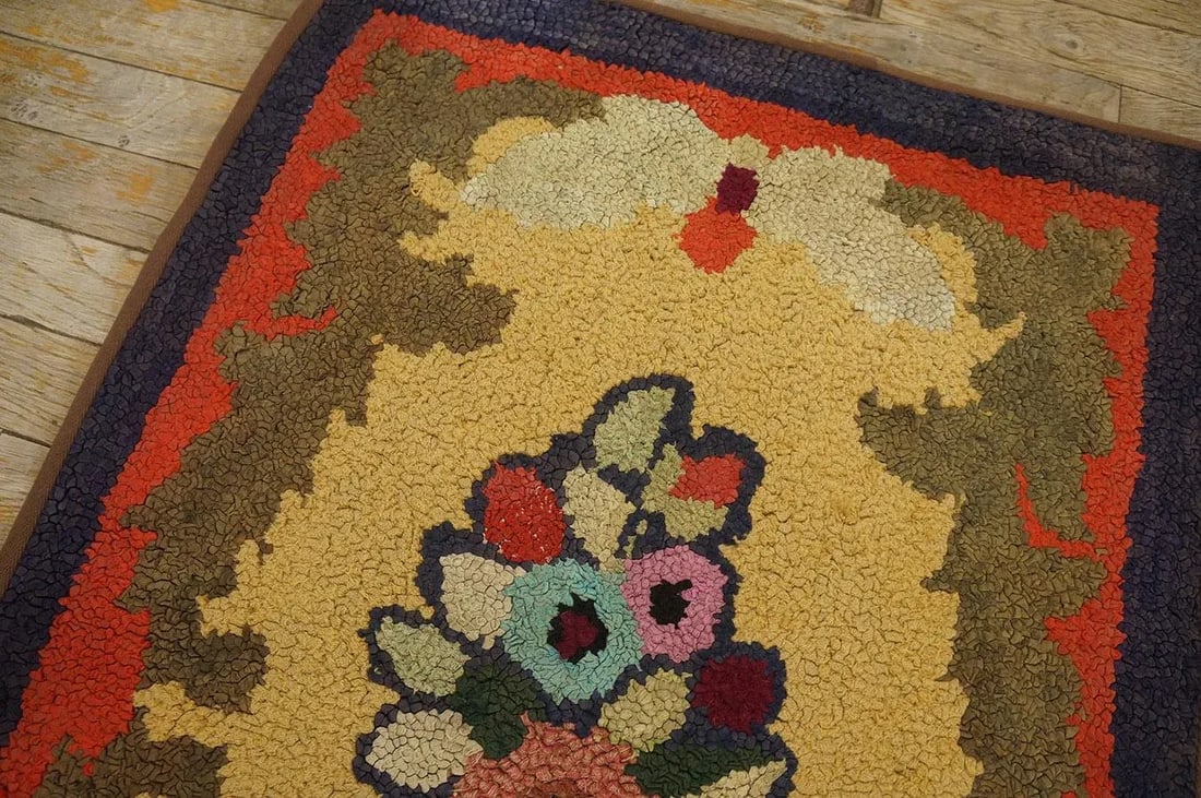 Outstanding Multi Color With Lovely Floral Design Antique American Hooked Rug - 4