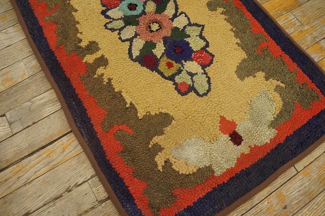 Outstanding Multi Color With Lovely Floral Design Antique American Hooked Rug - 5