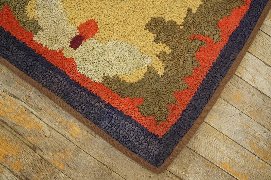 Outstanding Multi Color With Lovely Floral Design Antique American Hooked Rug - 6
