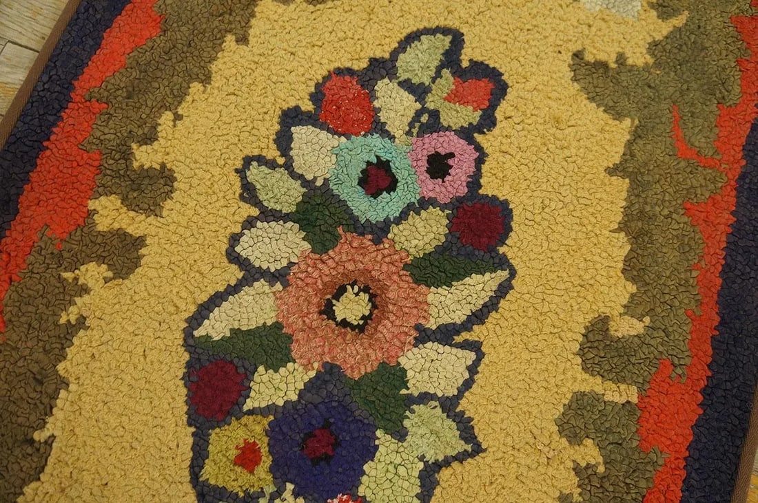 Outstanding Multi Color With Lovely Floral Design Antique American Hooked Rug - 7