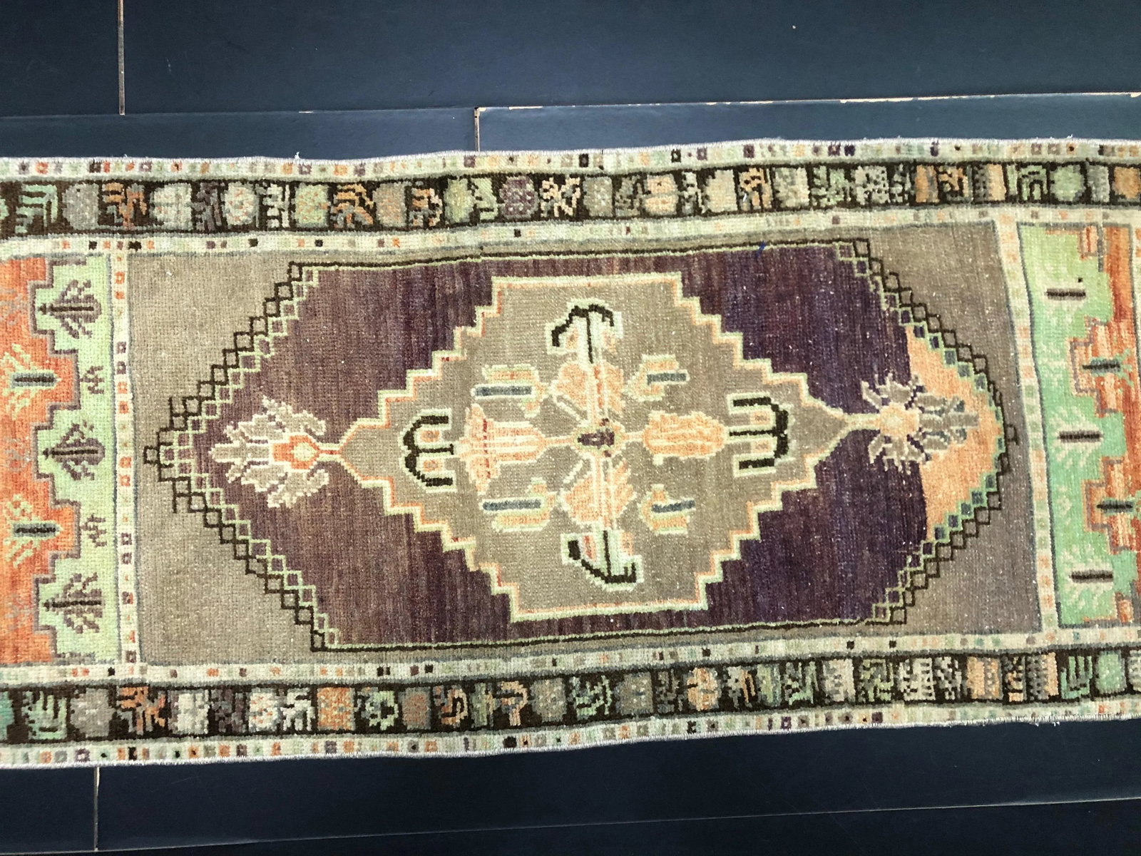 Vintage Traditional Turkish Oushak Handmade Gray Small Rug - 2