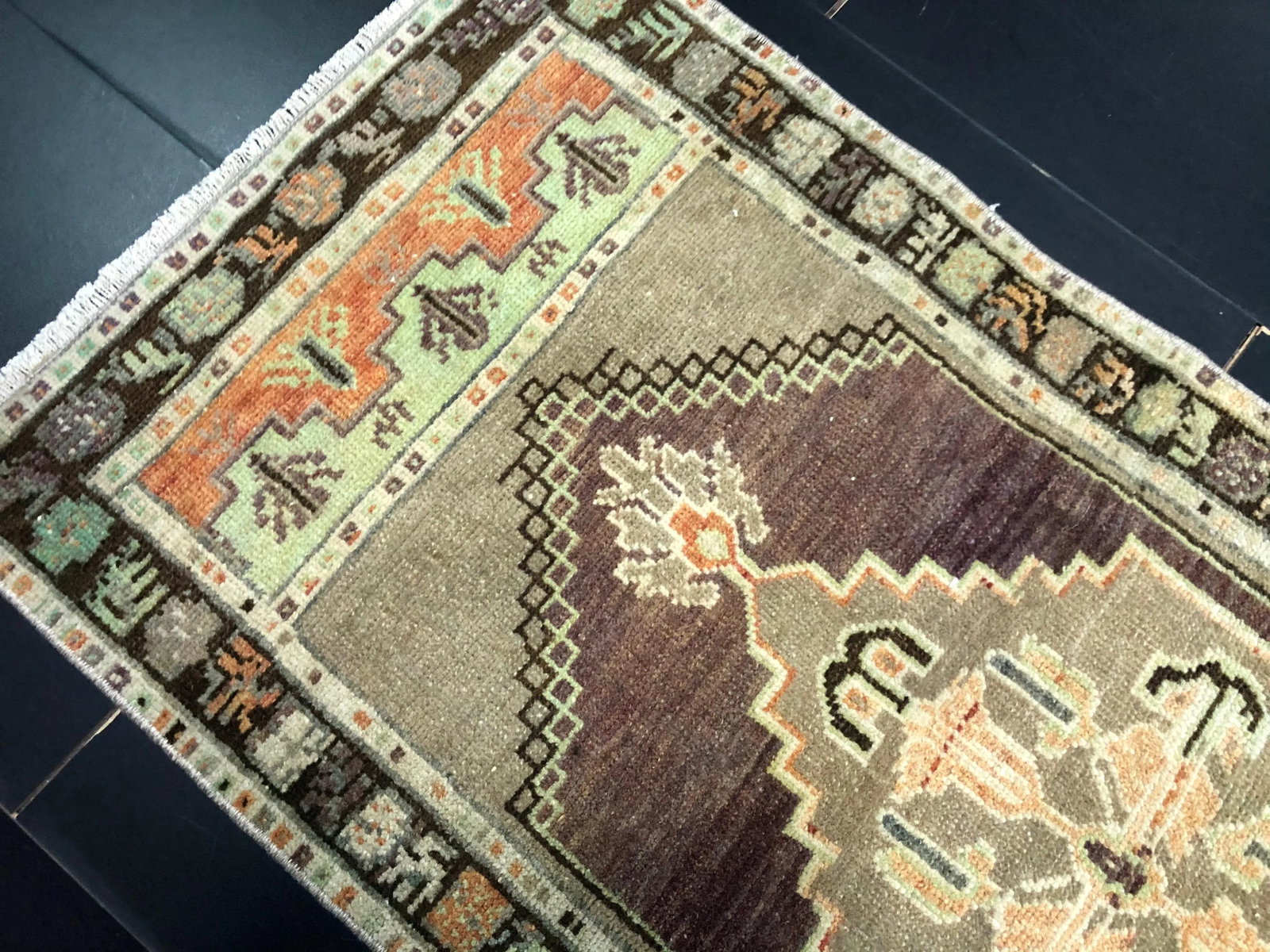 Vintage Traditional Turkish Oushak Handmade Gray Small Rug - 3