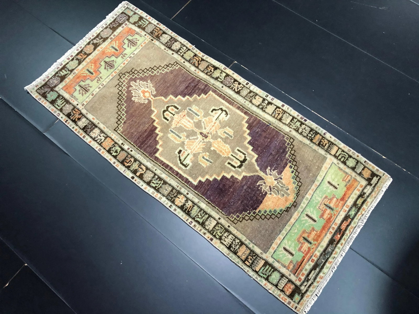 Vintage Traditional Turkish Oushak Handmade Gray Small Rug - 4
