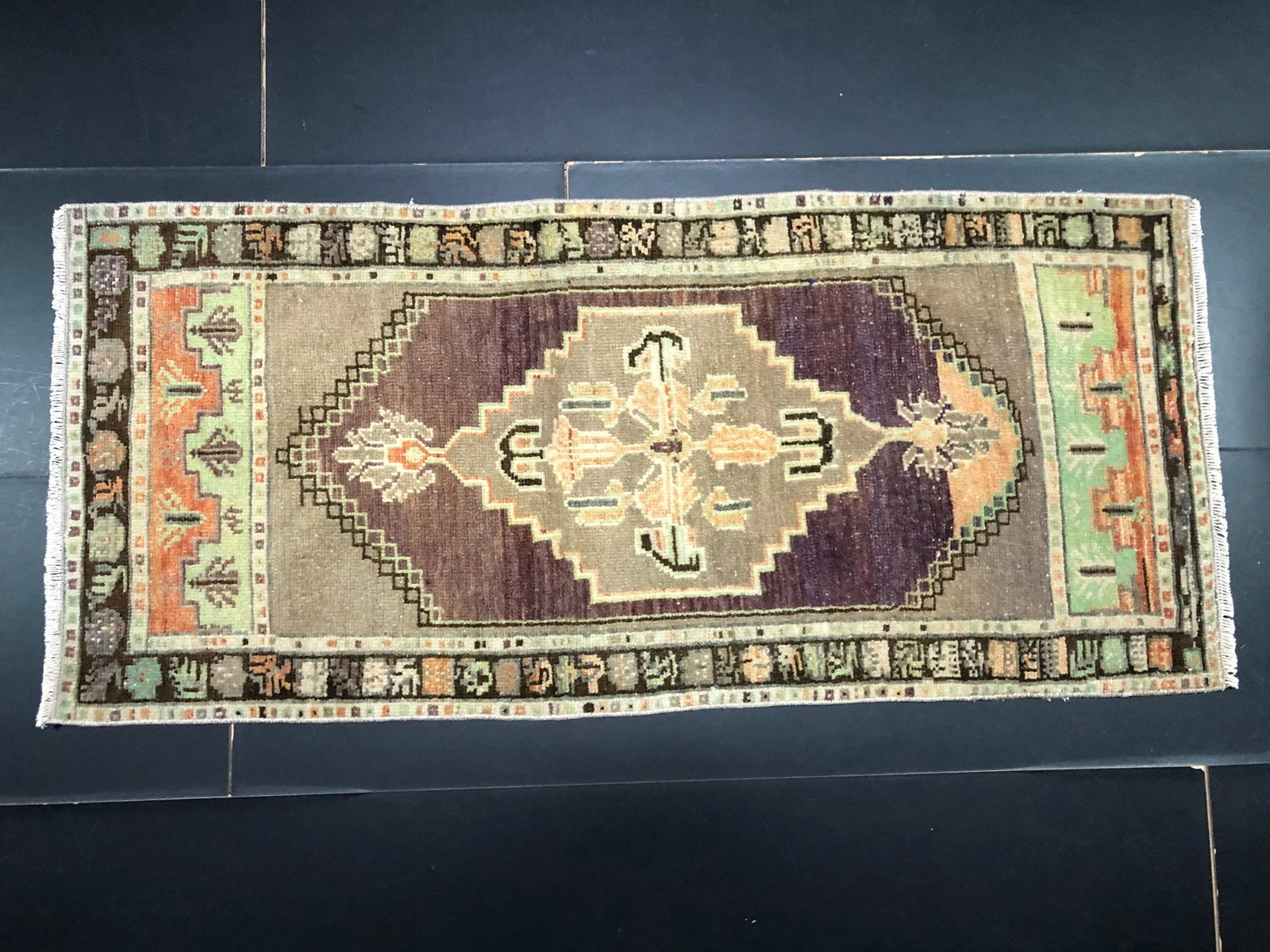 Vintage Traditional Turkish Oushak Handmade Gray Small Rug - 6