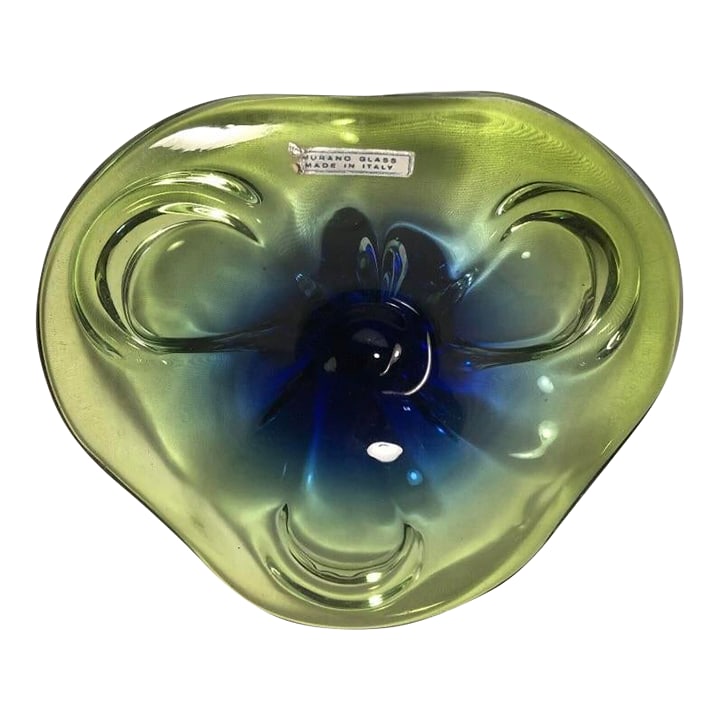 Mid Century Murano Dish: Gorgeous green and blue organic Murano dish. Condition: Alterations: Original Condition Unaltered Imperfections: Some Imperfections Condition Notes: Very good vintage condition with minimal signs of