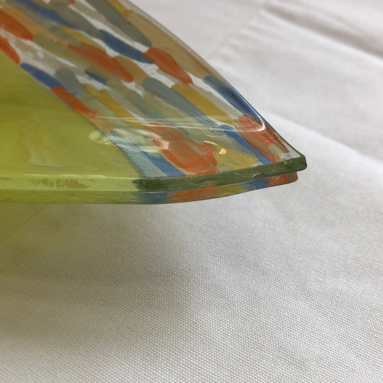 1990s Contemporary Lime and Multi-Colored Boat-Shaped Art Glass Dish - 5
