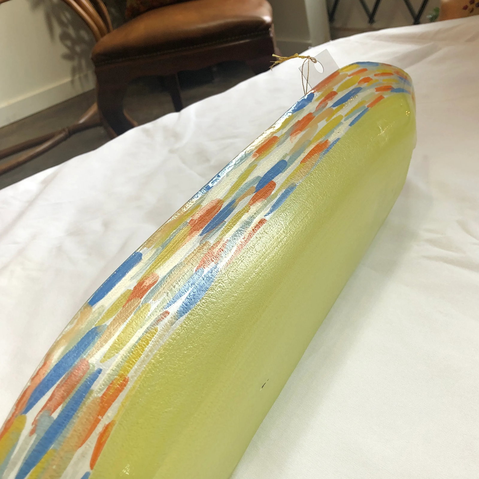 1990s Contemporary Lime and Multi-Colored Boat-Shaped Art Glass Dish - 9