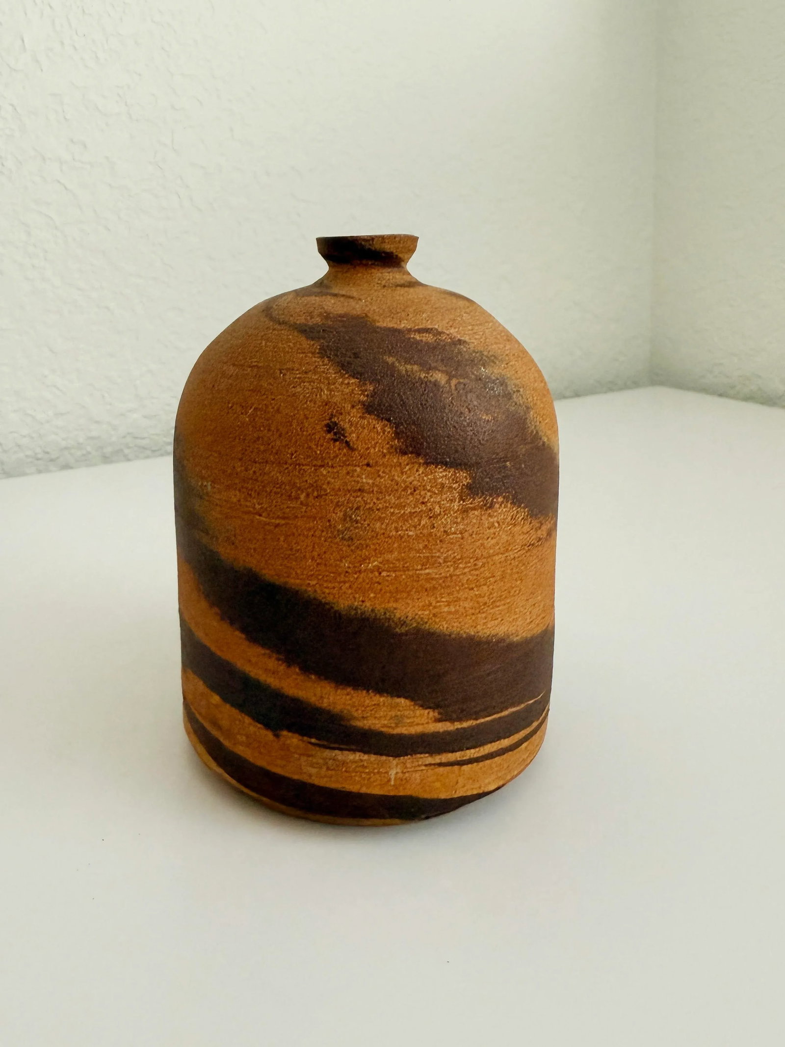 Mid-Century Brown Clay Swirl Vase, Artist Signed - 2