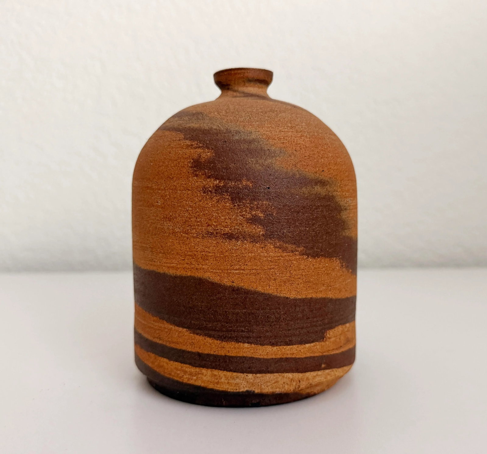 Mid-Century Brown Clay Swirl Vase, Artist Signed - 5