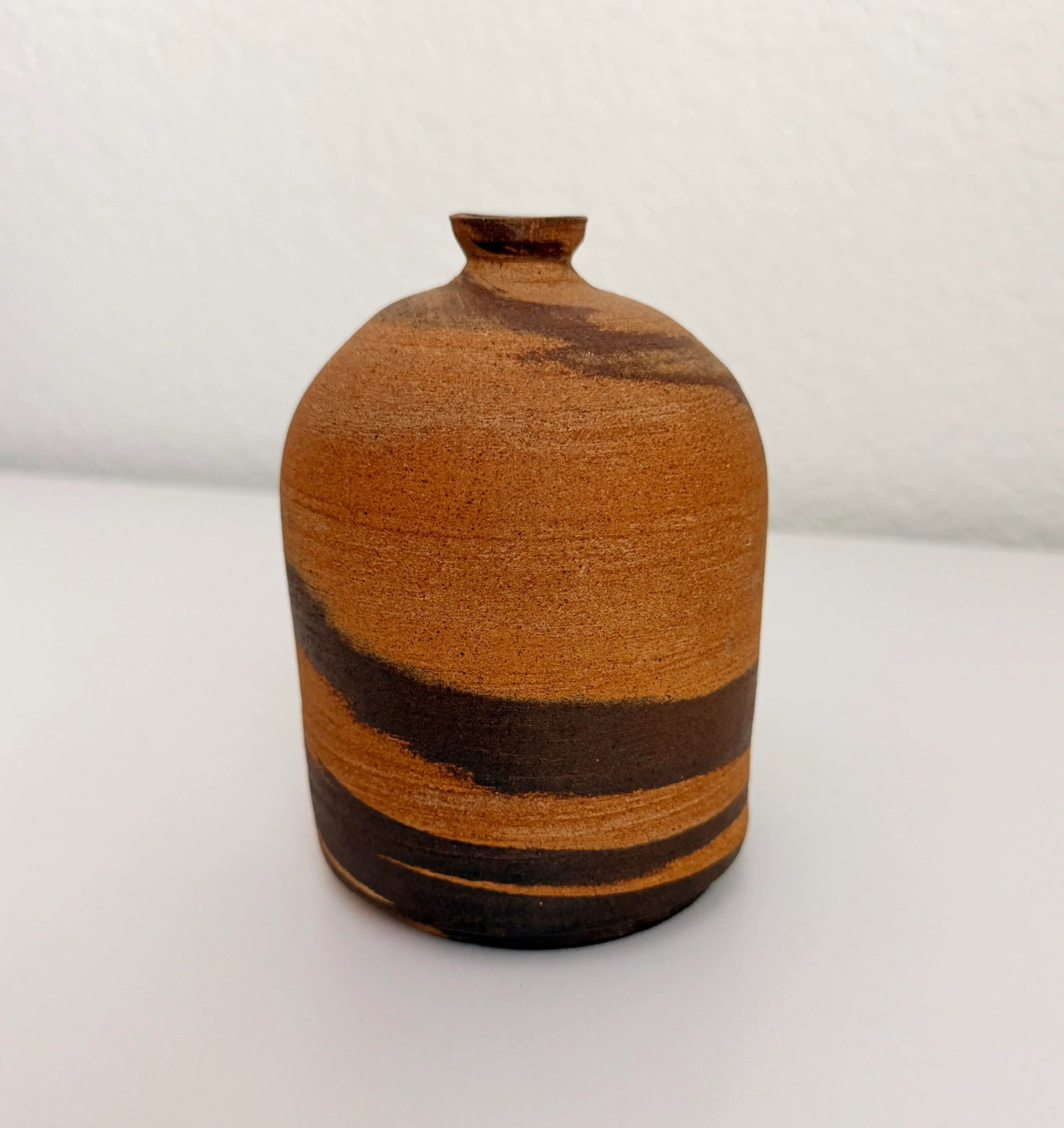 Mid-Century Brown Clay Swirl Vase, Artist Signed - 6