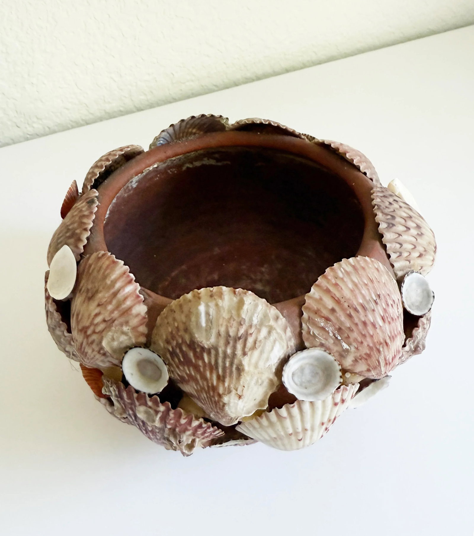Vintage Seashell Encrusted Terra Cotta Plant Pot - 2