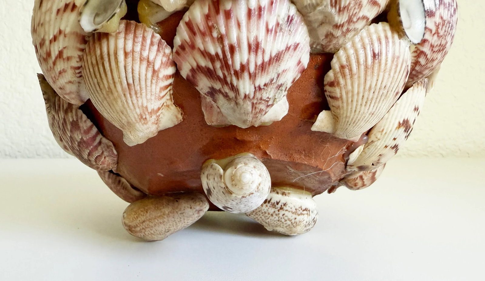 Vintage Seashell Encrusted Terra Cotta Plant Pot - 3