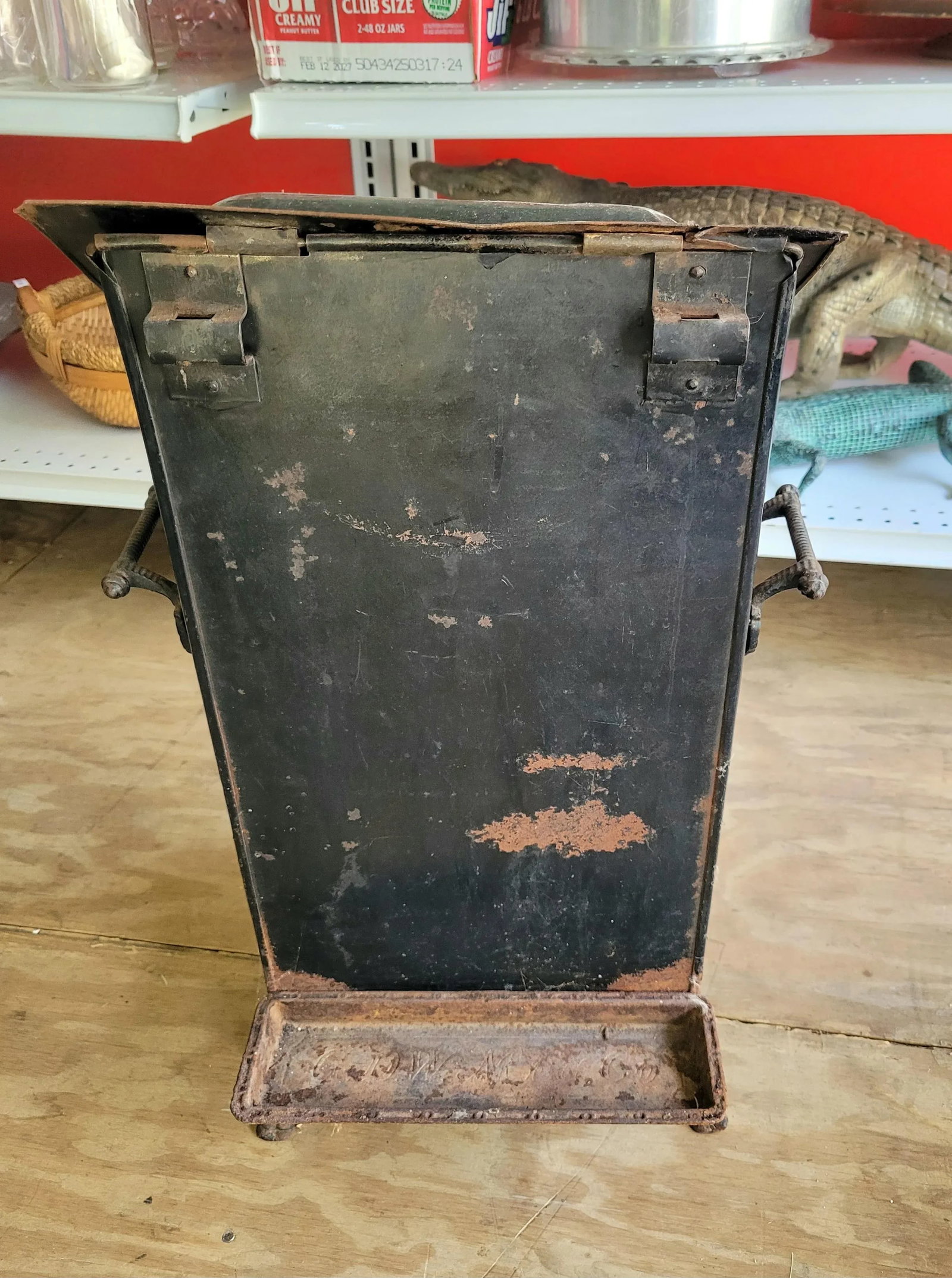 Antique Hand Painted Tole Ware Coal Scuttle Fireplace Box - 7