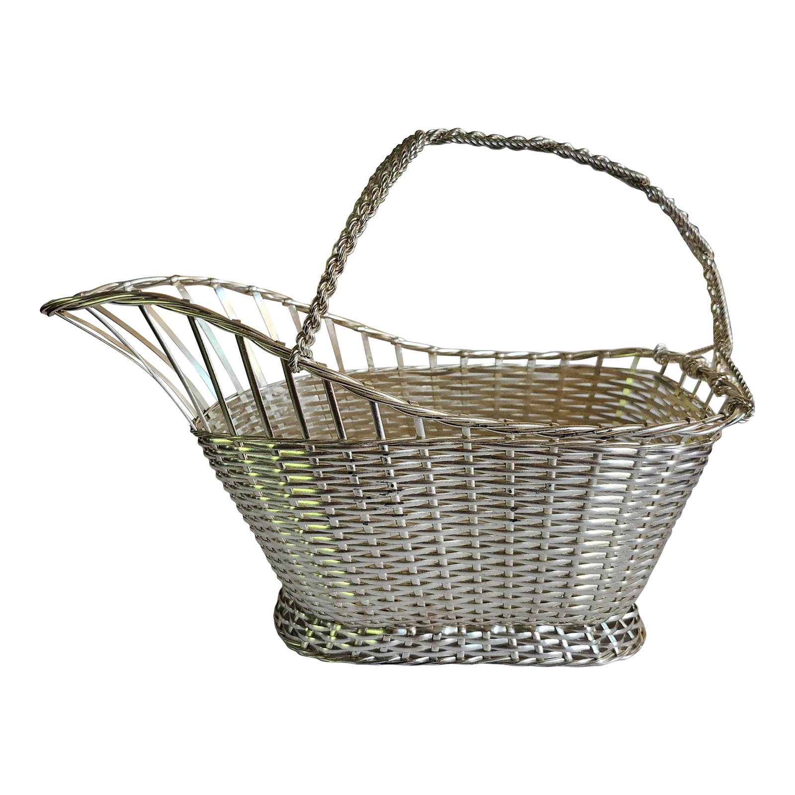 Vintage France Wine Caddy Bottle Holder in Woven Design: This is the perfect gift for a person who loves to entertain. This vintage wine basket caddy is from around the midcentury and was made by WA in France. The metal wire has been woven into a basket des