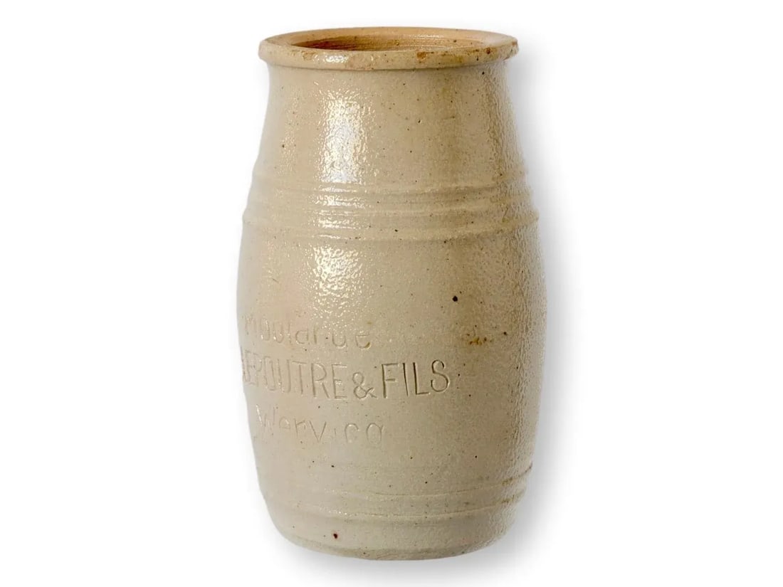 Antique French Neutral Stoneware Mustard Pot - 2